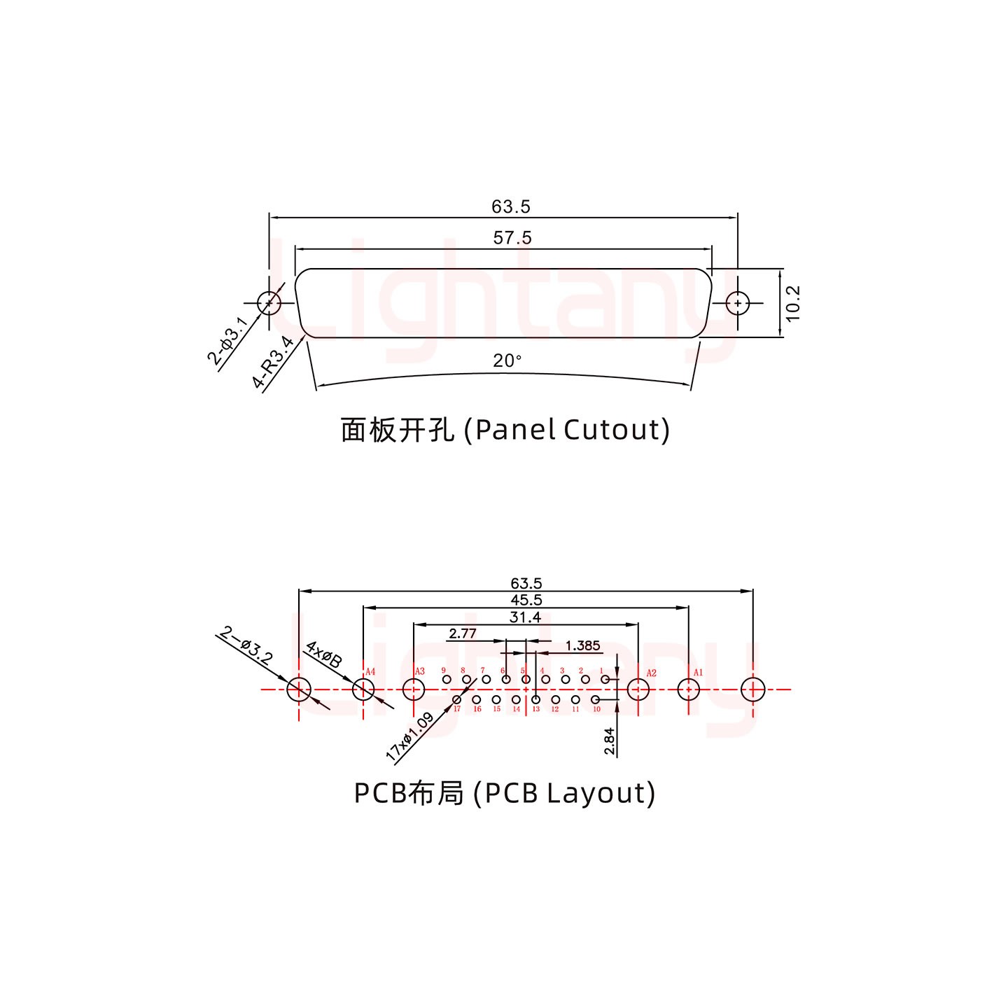 21W4母PCB直插板/鉚魚叉7.0/大電流20A