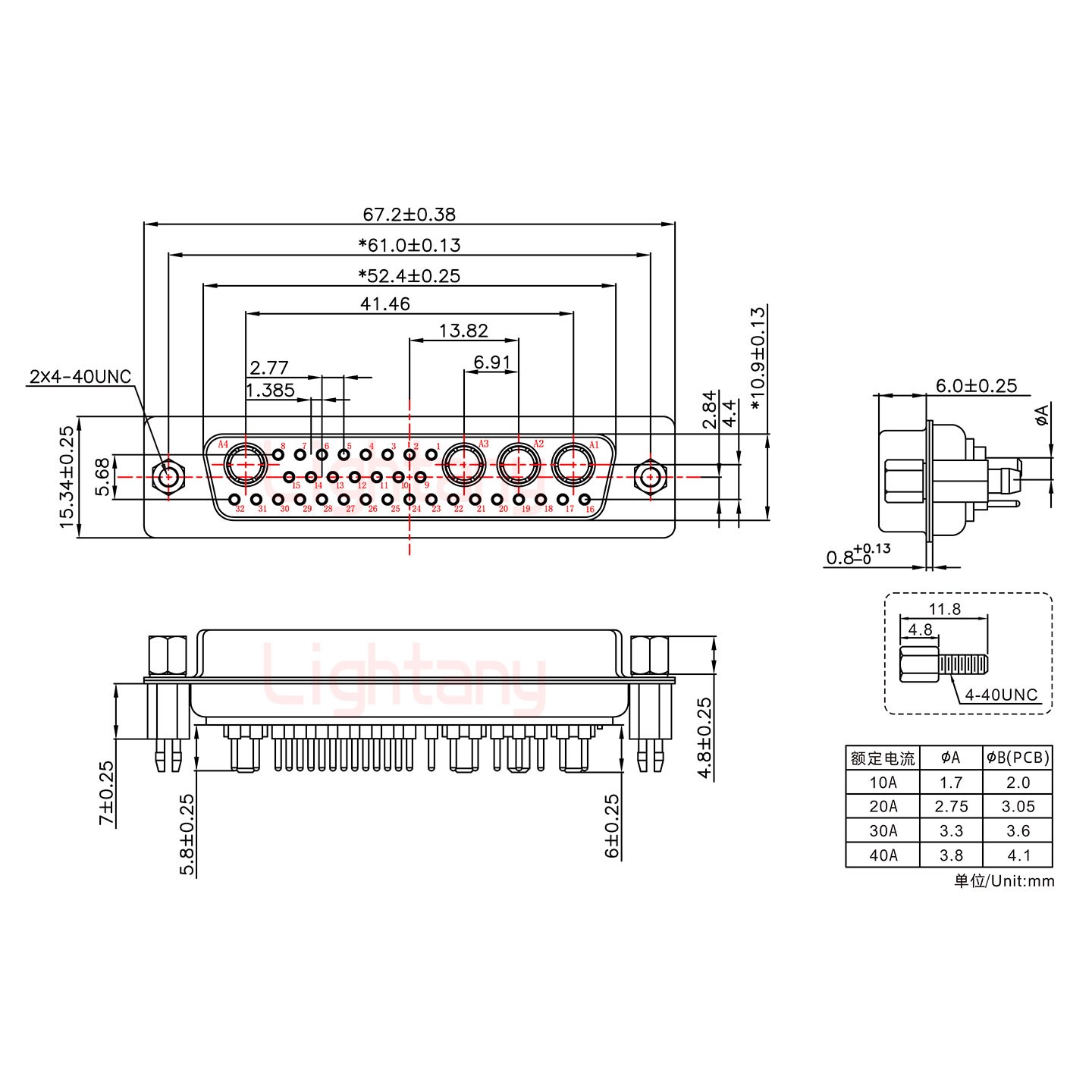 36W4母PCB直插板/鉚魚叉7.0/大電流10A