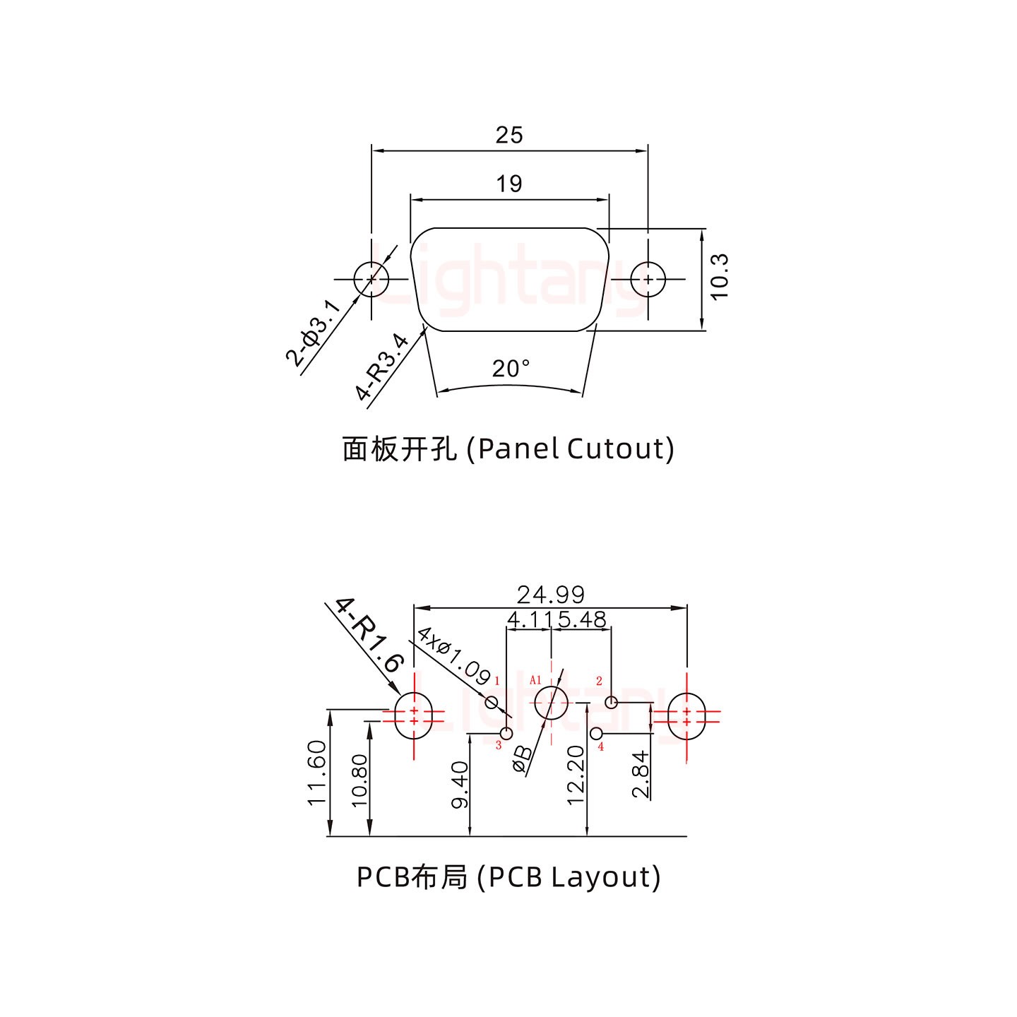 5W1公PCB彎插板/鉚支架10.8/大電流20A