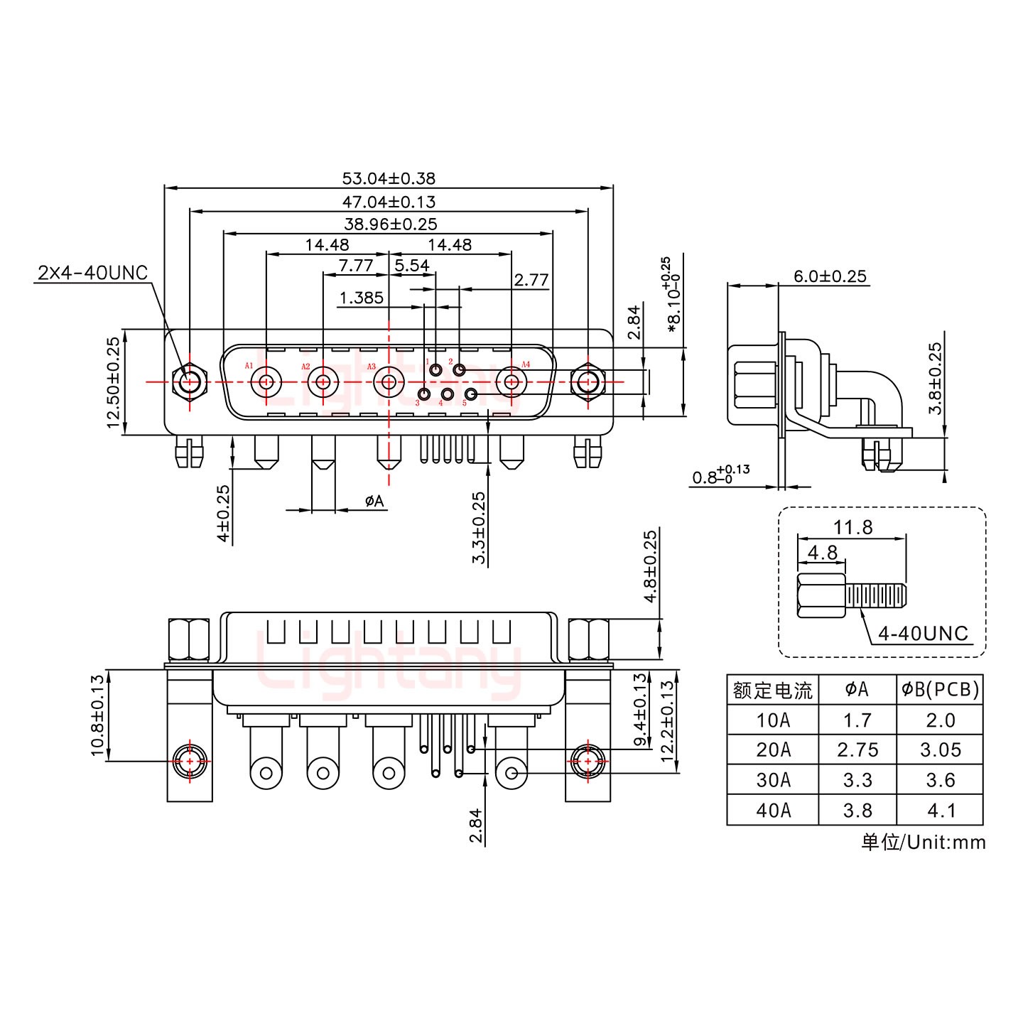 9W4公PCB彎插板/鉚支架10.8/大電流20A