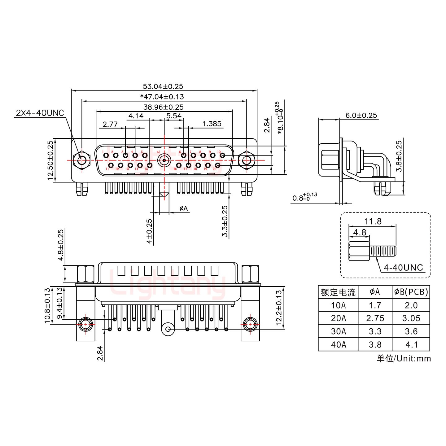 21W1公PCB彎插板/鉚支架10.8/大電流20A