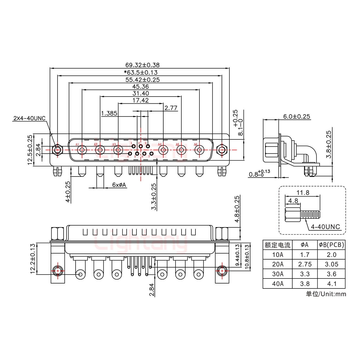 13W6A公PCB彎插板/鉚支架10.8/大電流20A