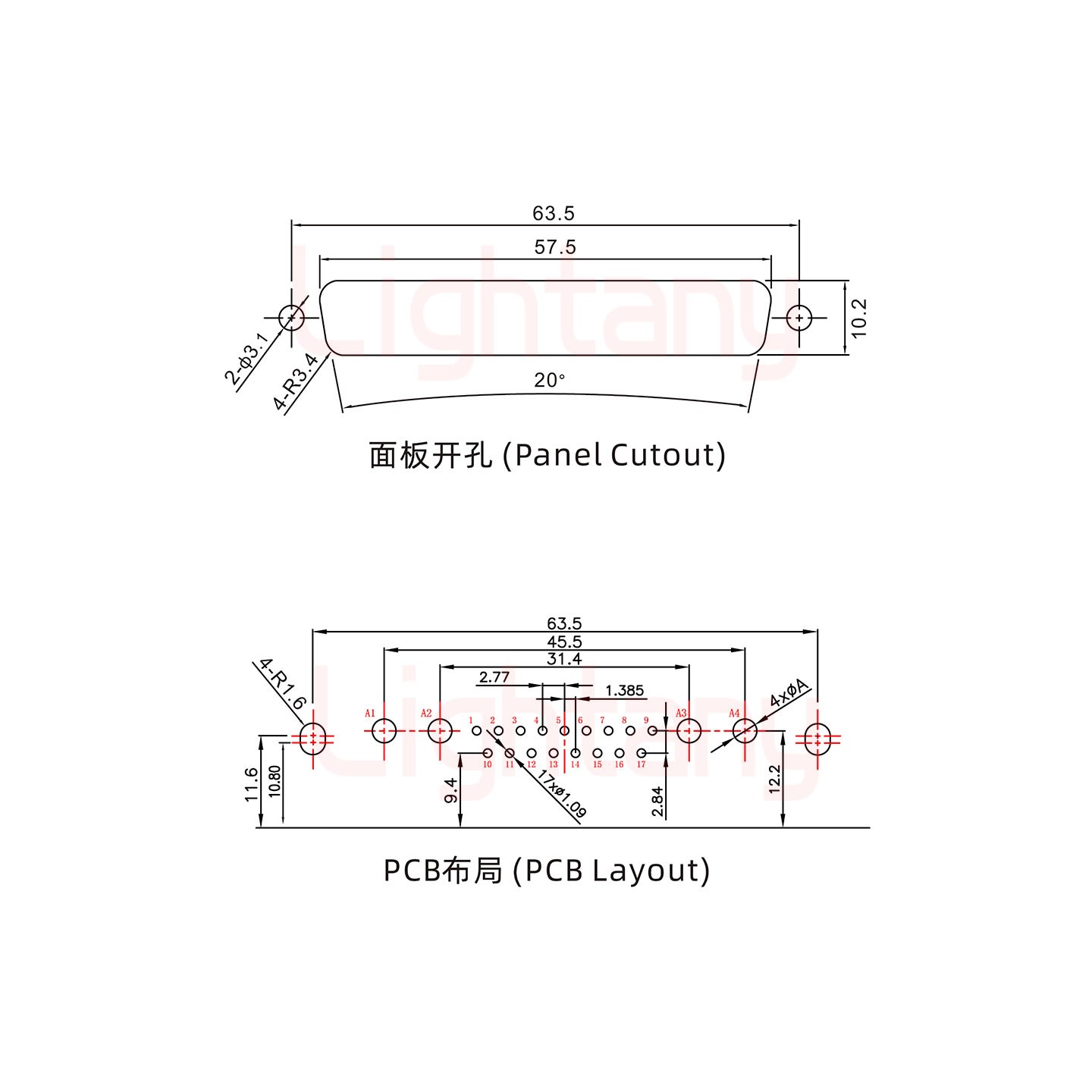 21W4公PCB彎插板/鉚支架10.8/大電流10A