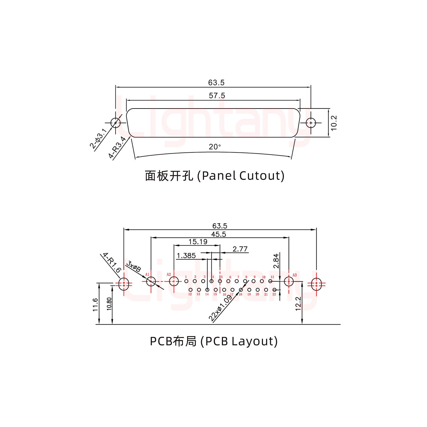 25W3公PCB彎插板/鉚支架10.8/大電流10A