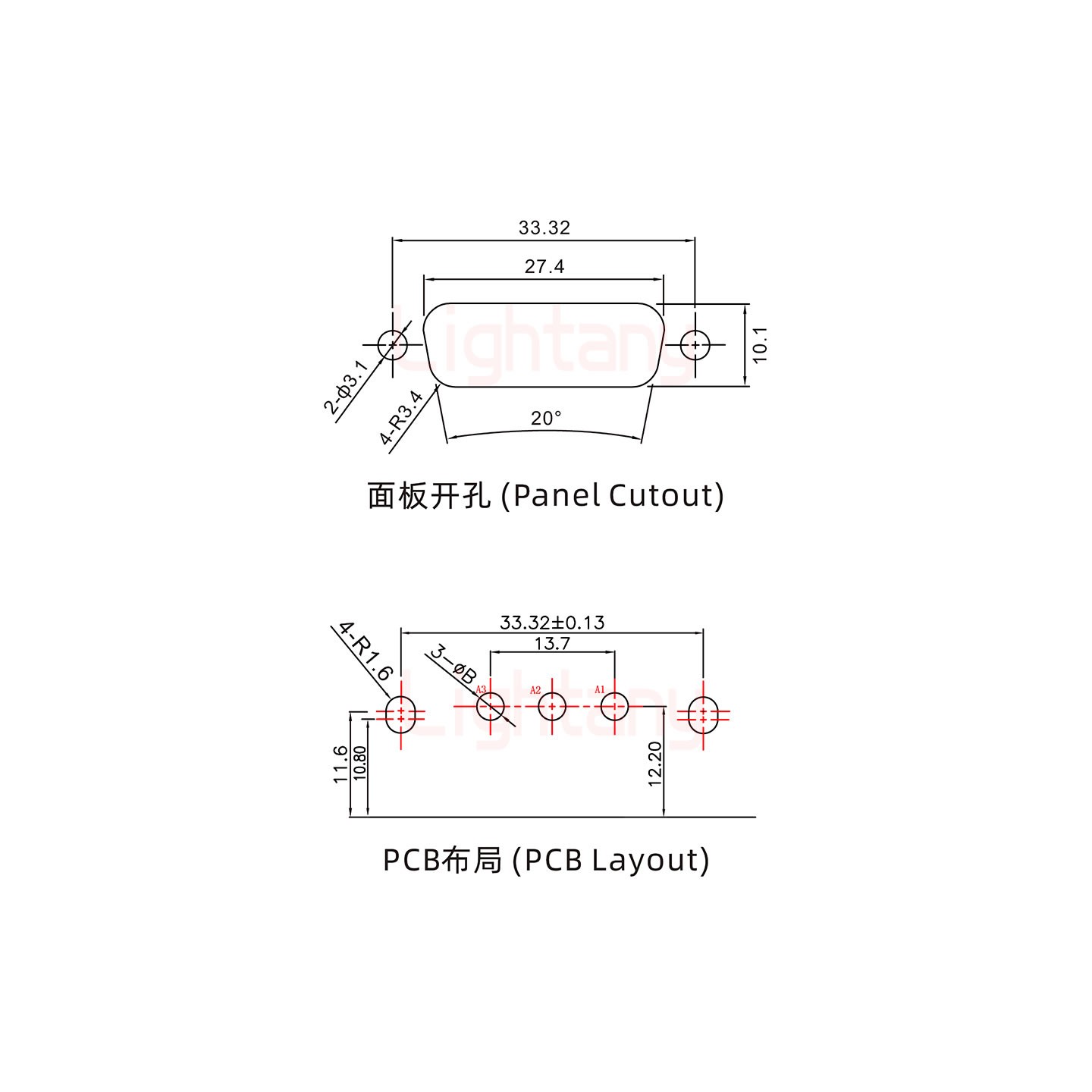 3W3母PCB彎插板/鉚支架10.8/大電流20A