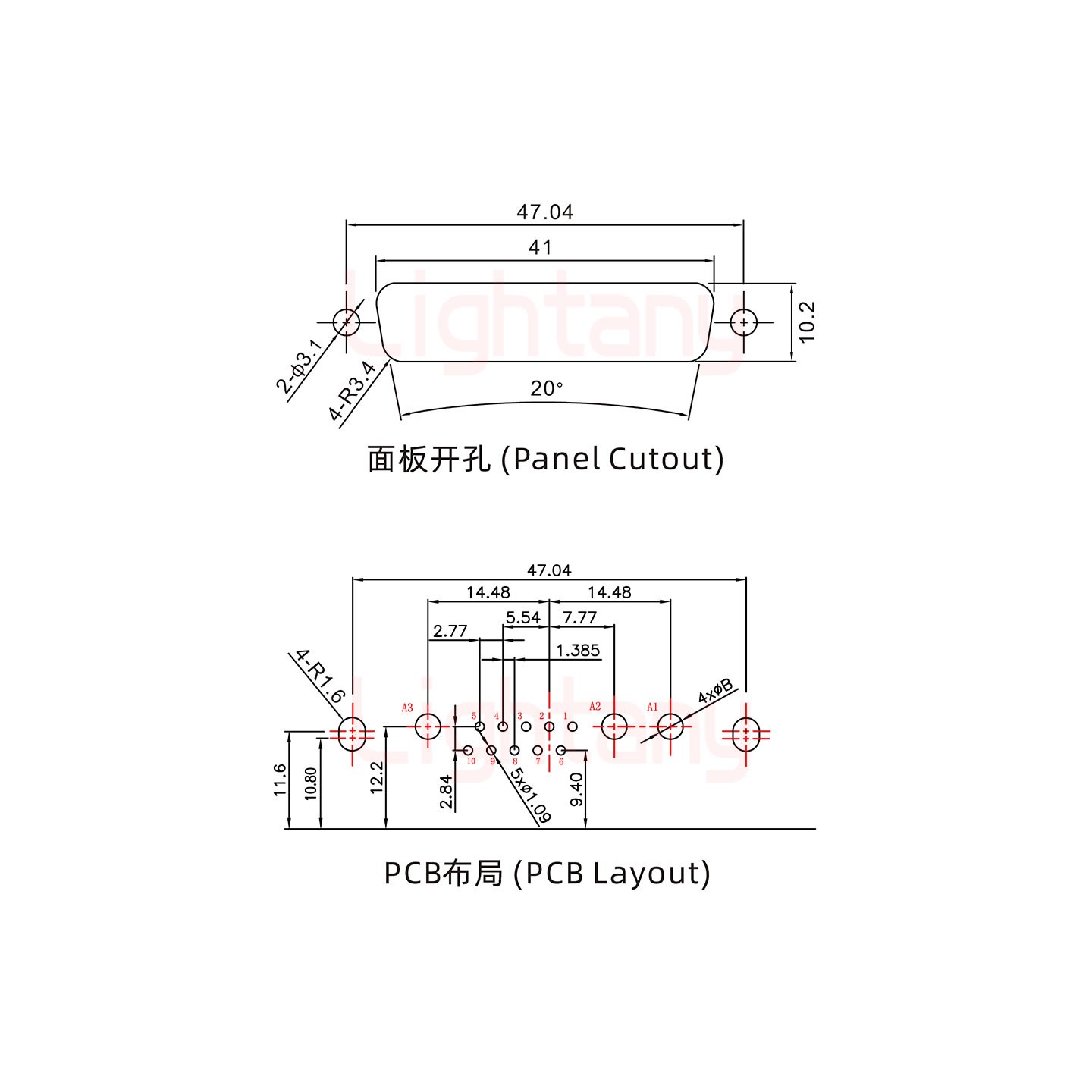 13W3母PCB彎插板/鉚支架10.8/大電流10A