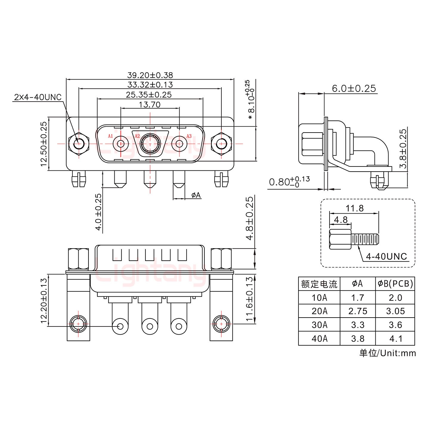 3V3公PCB彎插板/鉚支架11.6/大電流10A