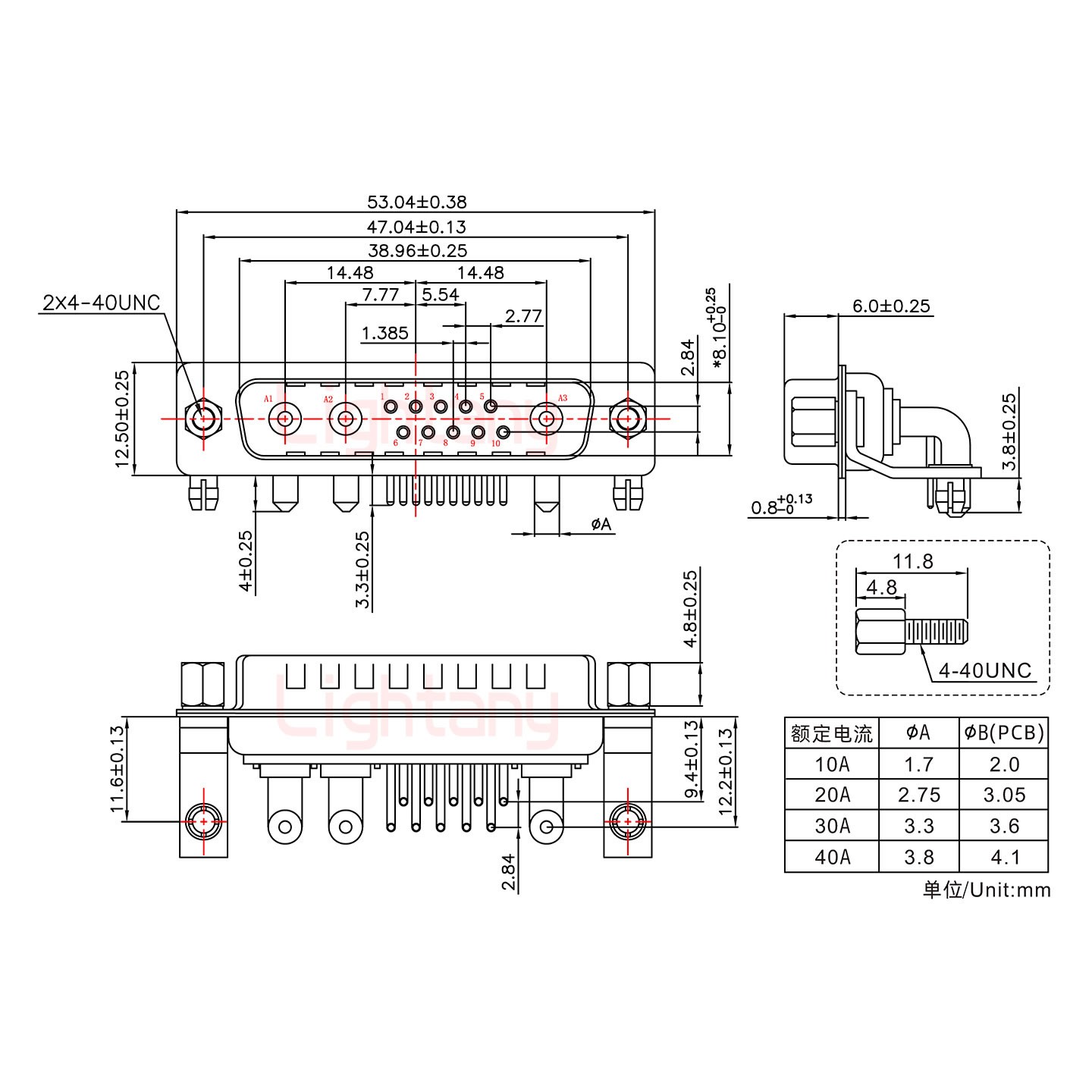 13W3公PCB彎插板/鉚支架11.6/大電流10A