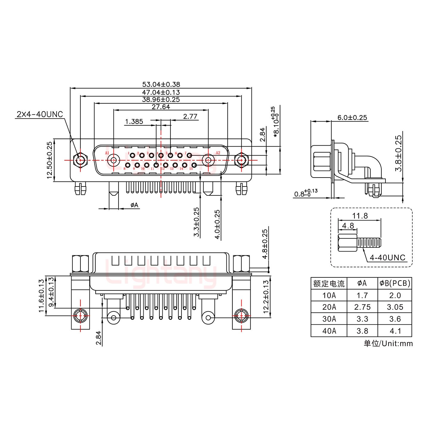 17W2公PCB彎插板/鉚支架11.6/大電流10A