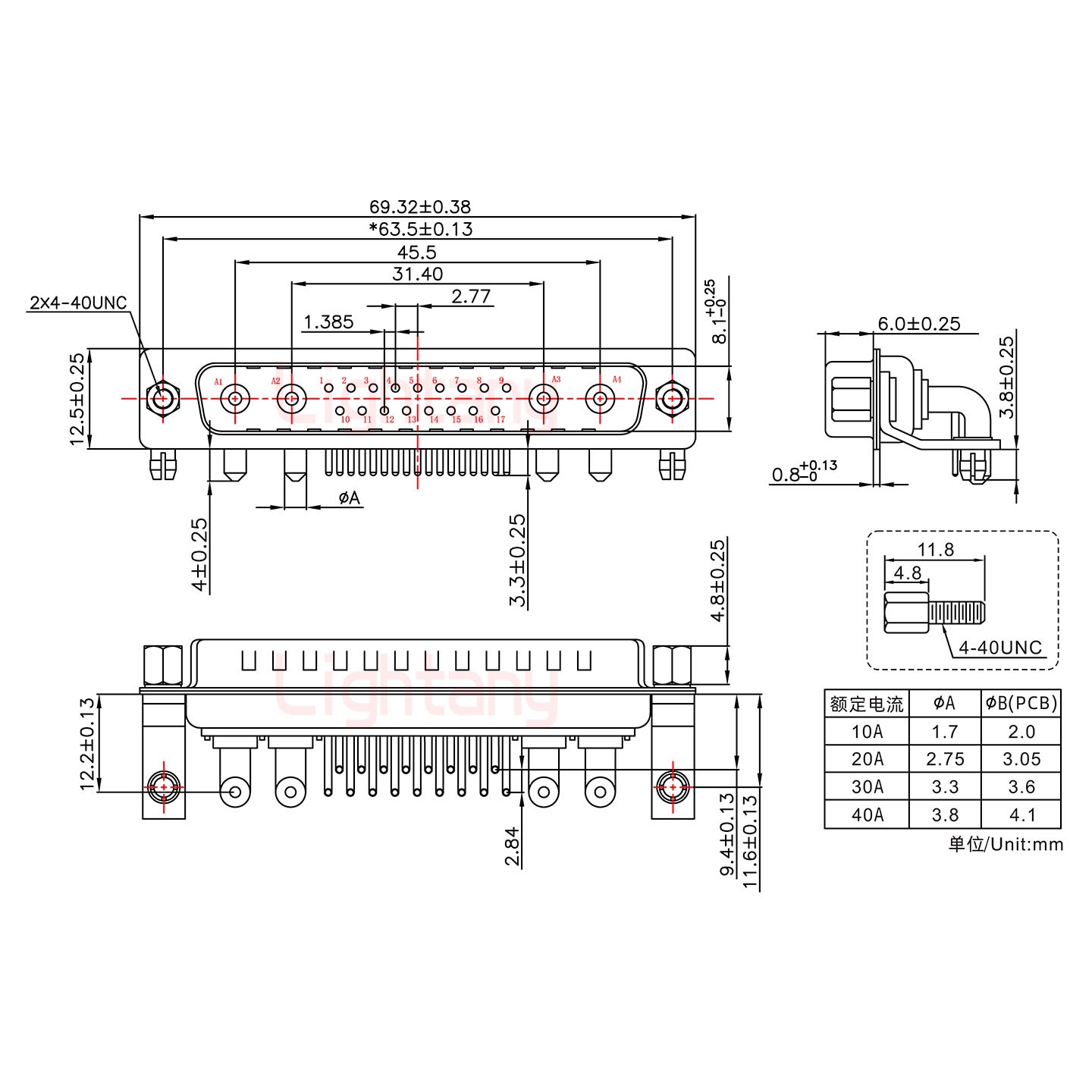 21W4公PCB彎插板/鉚支架11.6/大電流10A