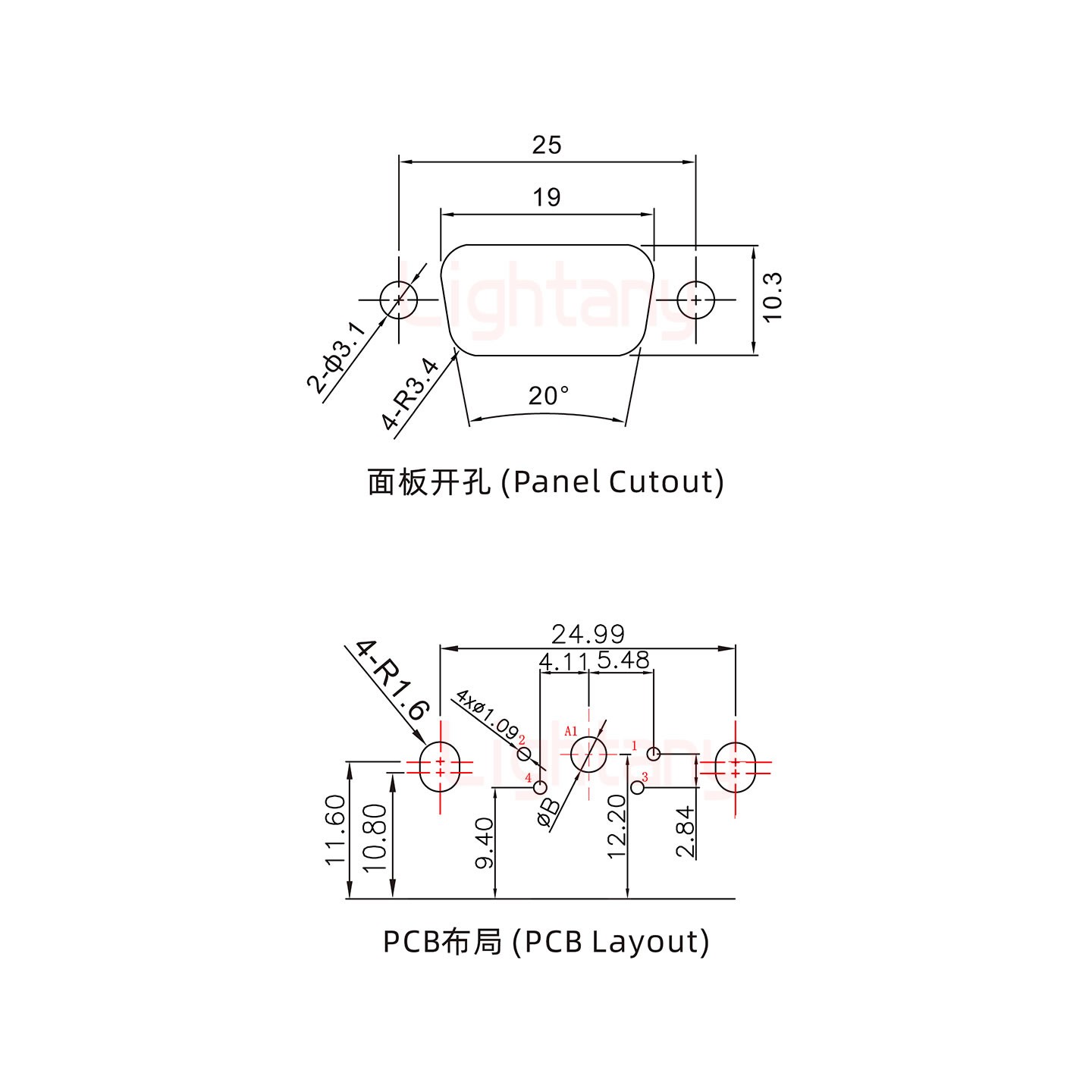 5W1母PCB彎插板/鉚支架11.6/大電流10A