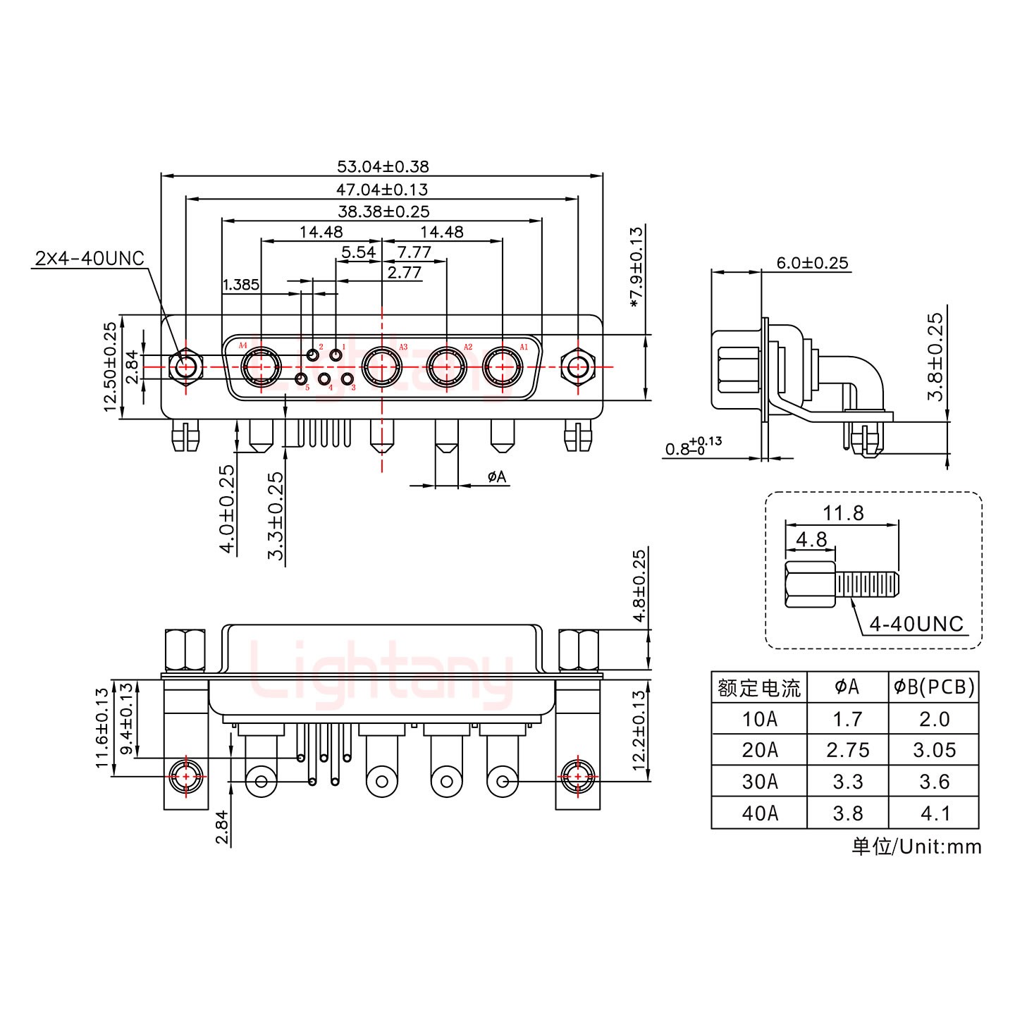 9W4母PCB彎插板/鉚支架11.6/大電流10A