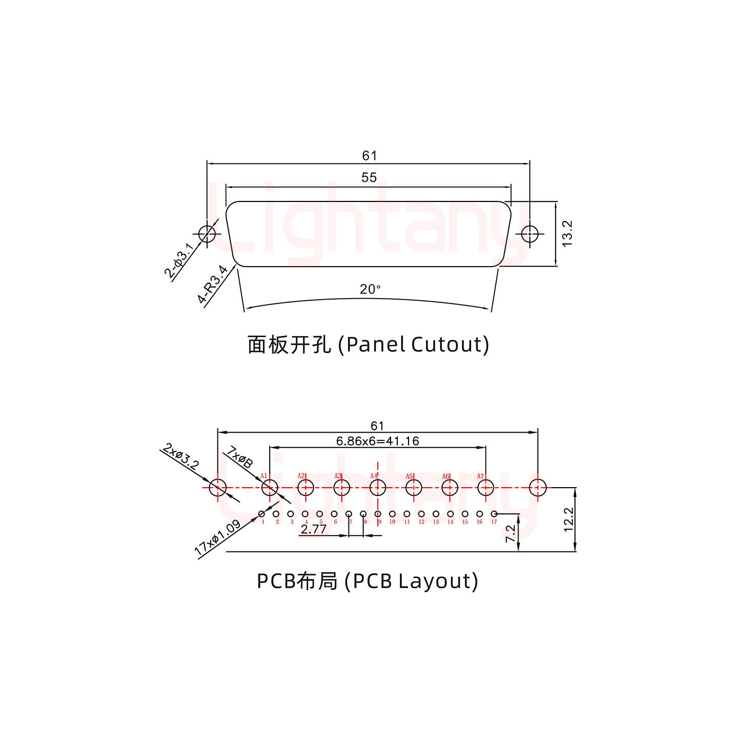 24W7公PCB彎插板/鉚支架12.2/大電流10A