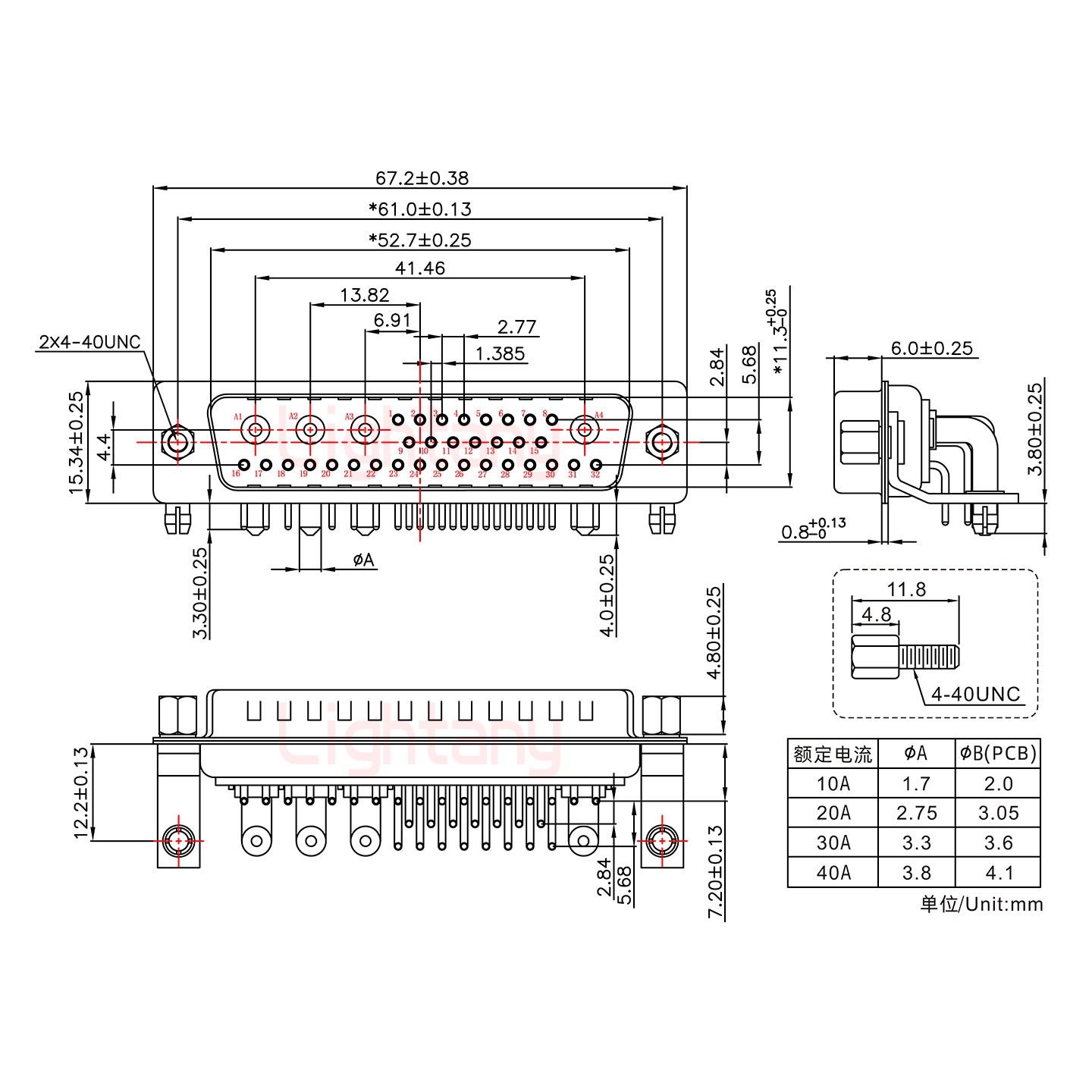 36W4公PCB彎插板/鉚支架12.2/大電流10A