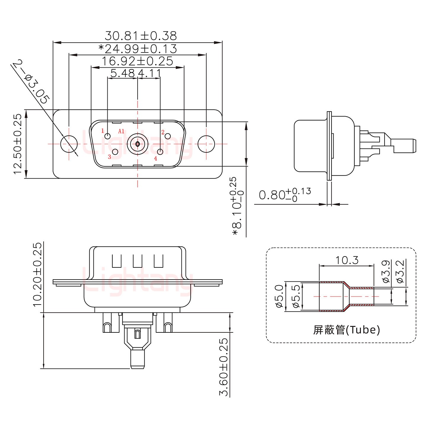 5W1公焊線式/光孔/射頻同軸50歐姆