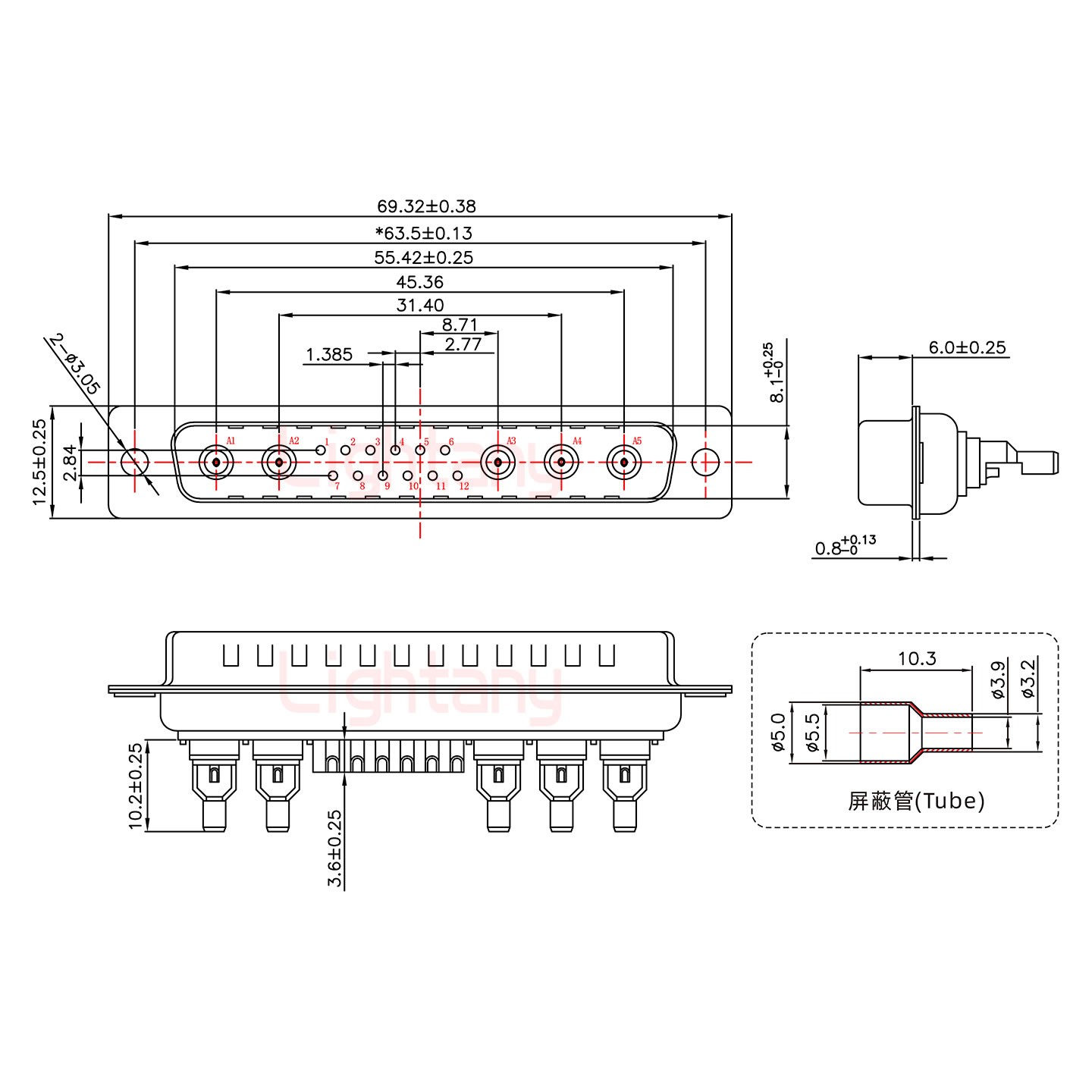 17W5公焊線式75歐姆+37P金屬外殼967斜出線4~12mm