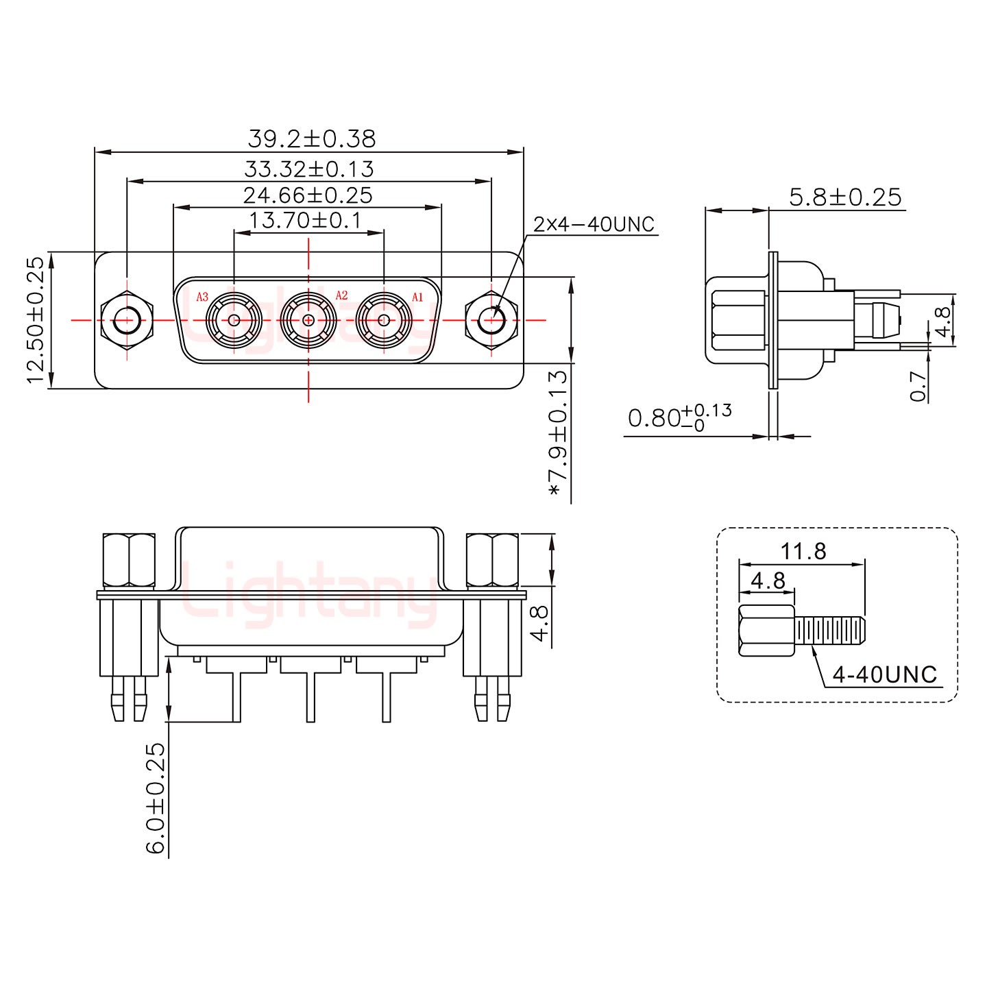 3W3母PCB直插板/鉚魚叉7.0/射頻同軸50歐姆