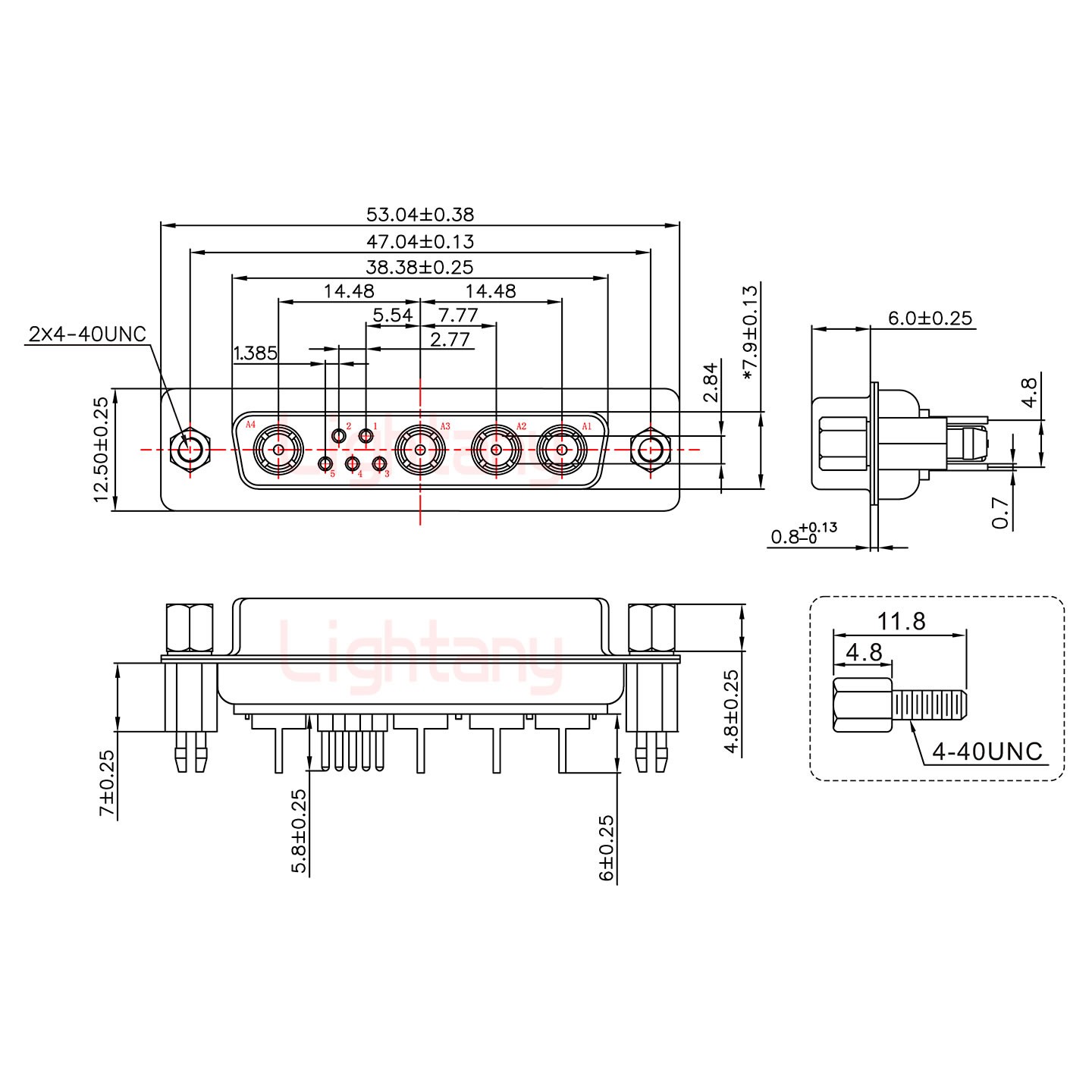 9W4母PCB直插板/鉚魚(yú)叉7.0/射頻同軸50歐姆