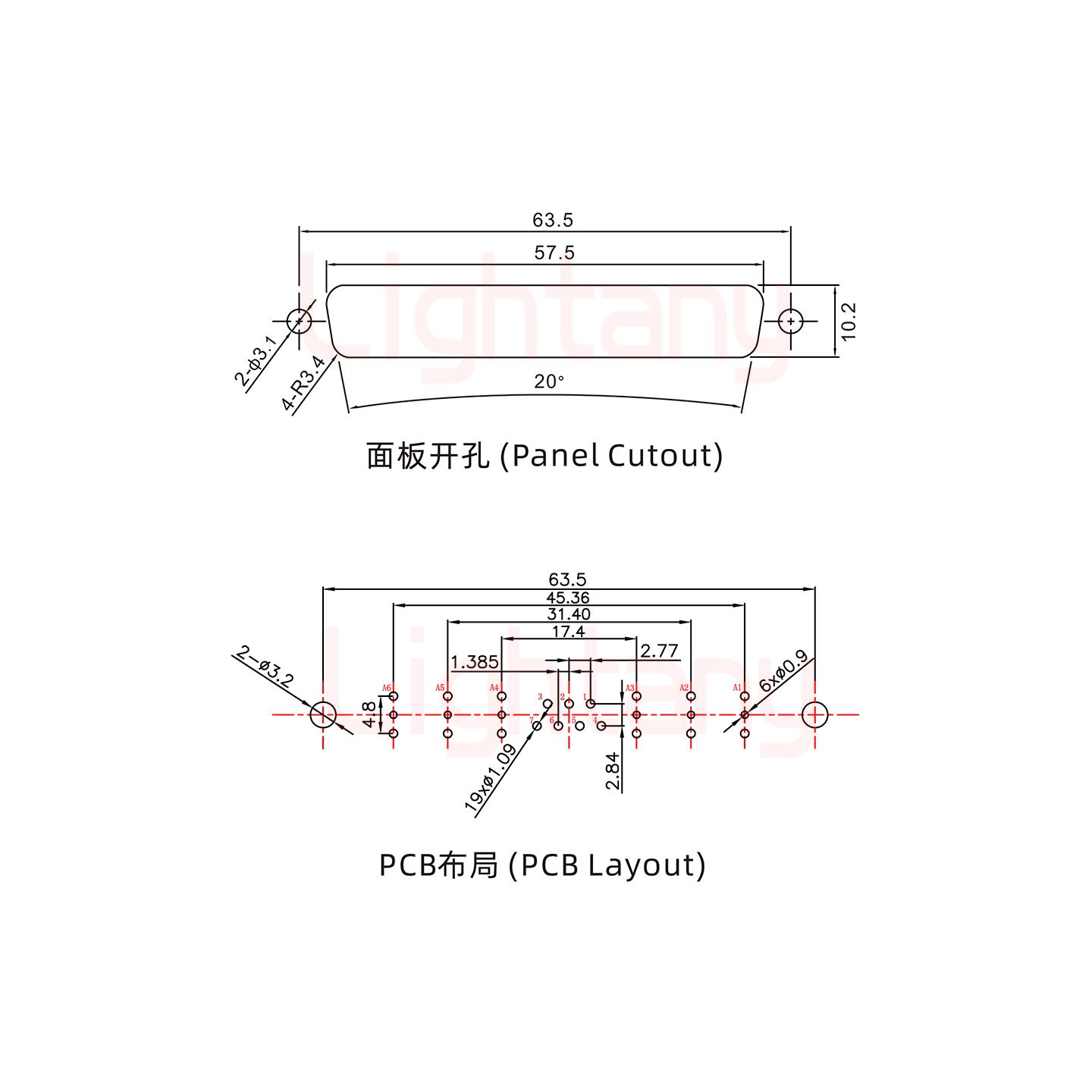 13W6A母PCB直插板/鉚魚叉7.0/射頻同軸50歐姆