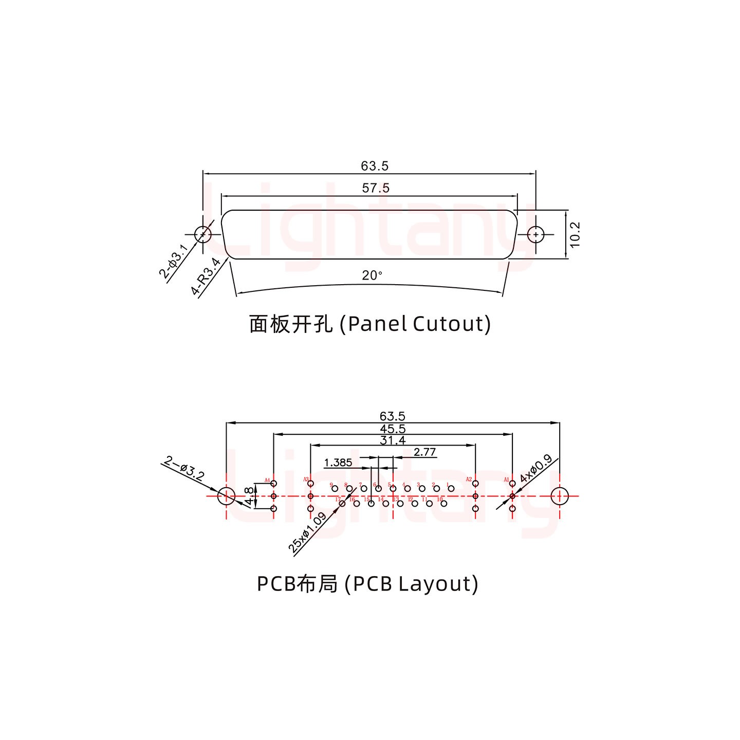 21W4母PCB直插板/鉚魚叉7.0/射頻同軸50歐姆