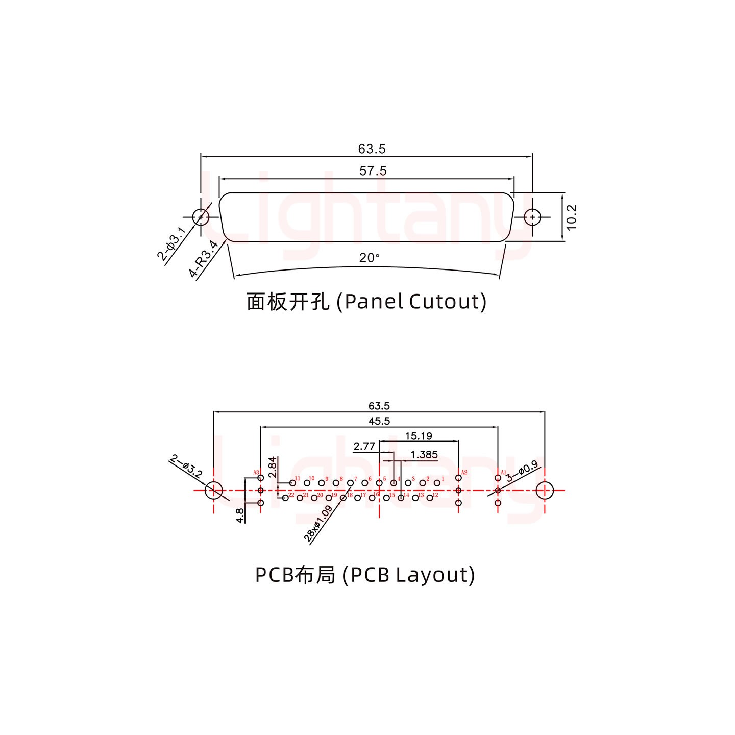 25W3母PCB直插板/鉚魚叉7.0/射頻同軸50歐姆