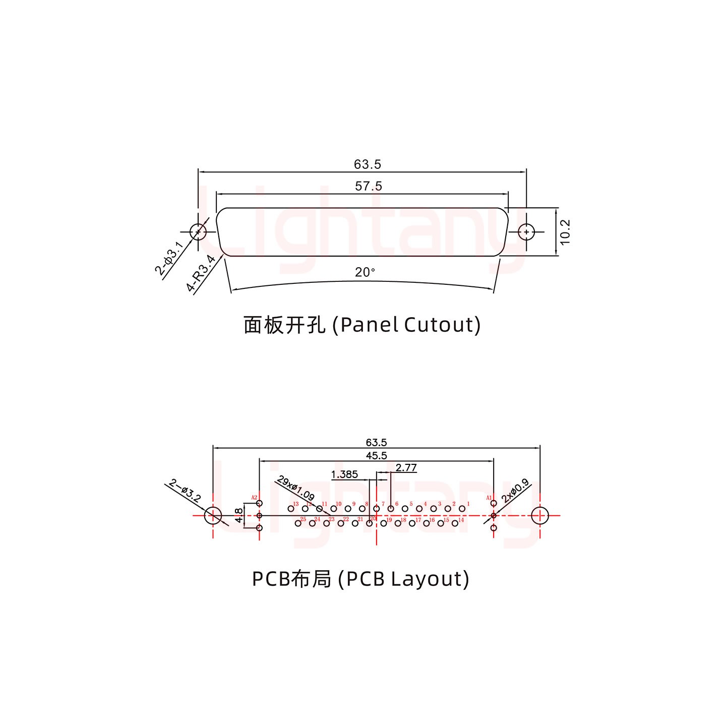 27W2母PCB直插板/鉚魚叉7.0/射頻同軸50歐姆