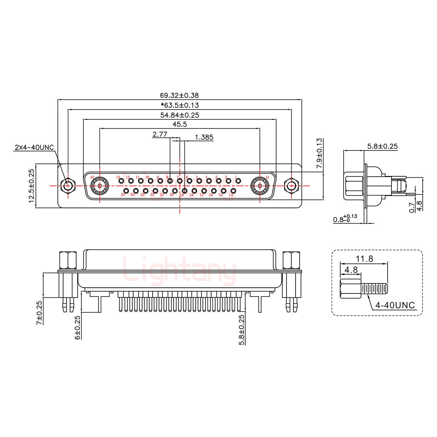 27W2母PCB直插板/鉚魚叉7.0/射頻同軸50歐姆