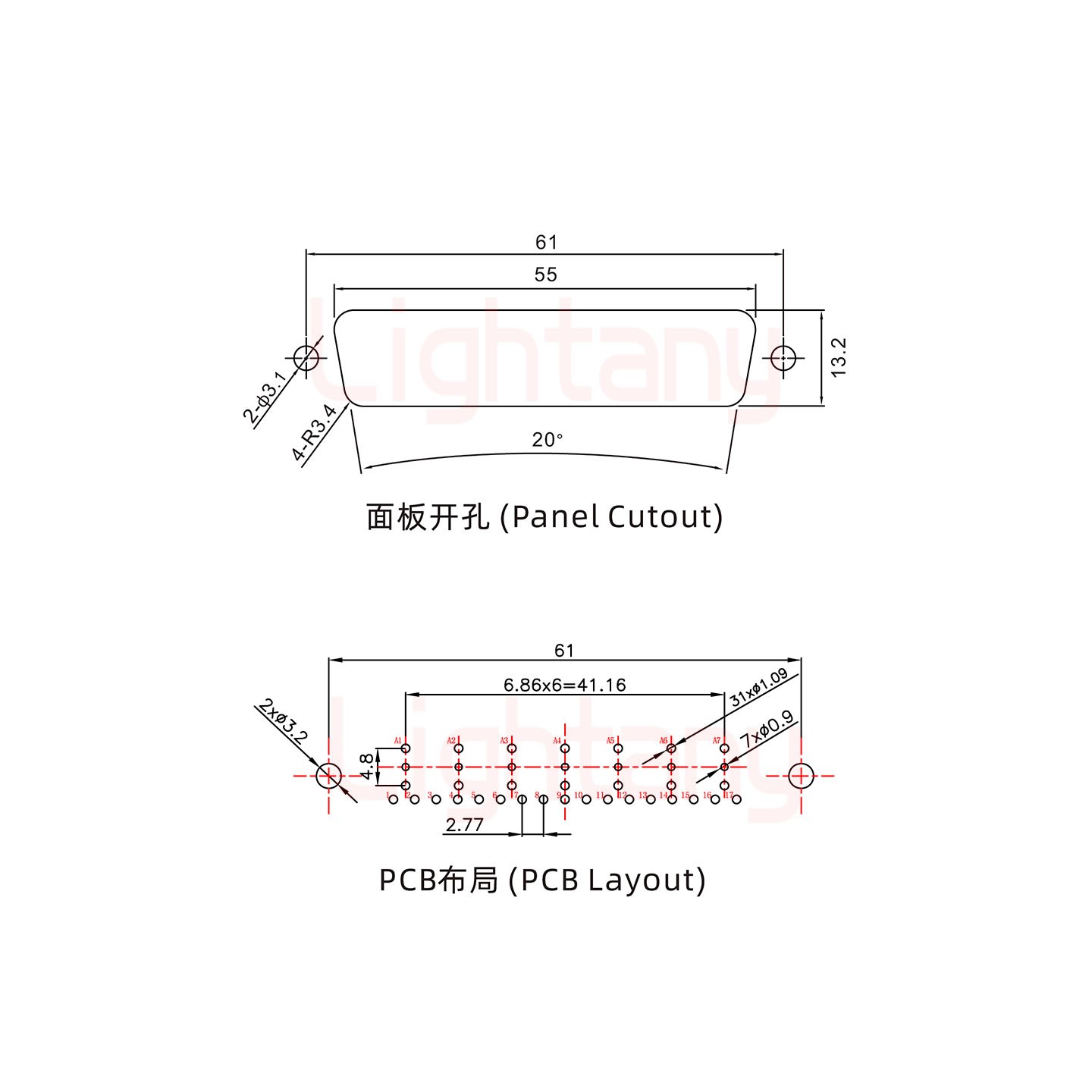 24W7母PCB直插板/鉚魚叉7.0/射頻同軸50歐姆