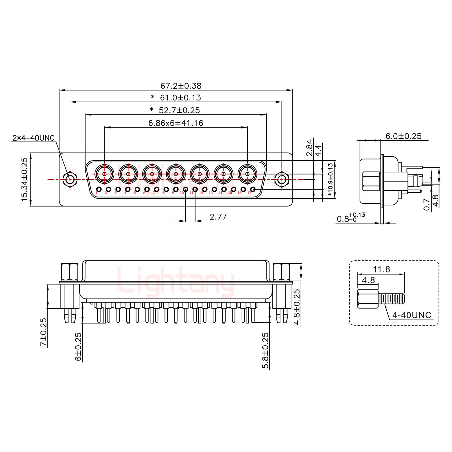 24W7母PCB直插板/鉚魚叉7.0/射頻同軸50歐姆