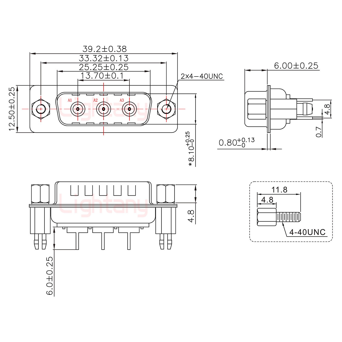 3W3公PCB直插板/鉚魚叉7.0/射頻同軸75歐姆