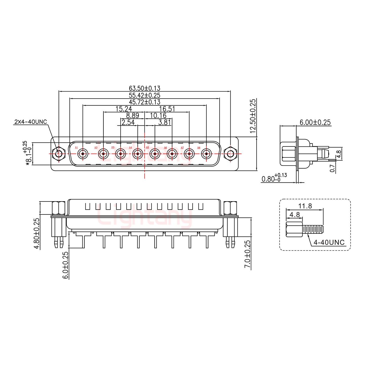 8W8公PCB直插板/鉚魚叉7.0/射頻同軸75歐姆