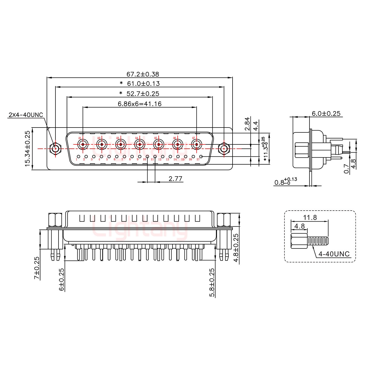 24W7公PCB直插板/鉚魚叉7.0/射頻同軸75歐姆