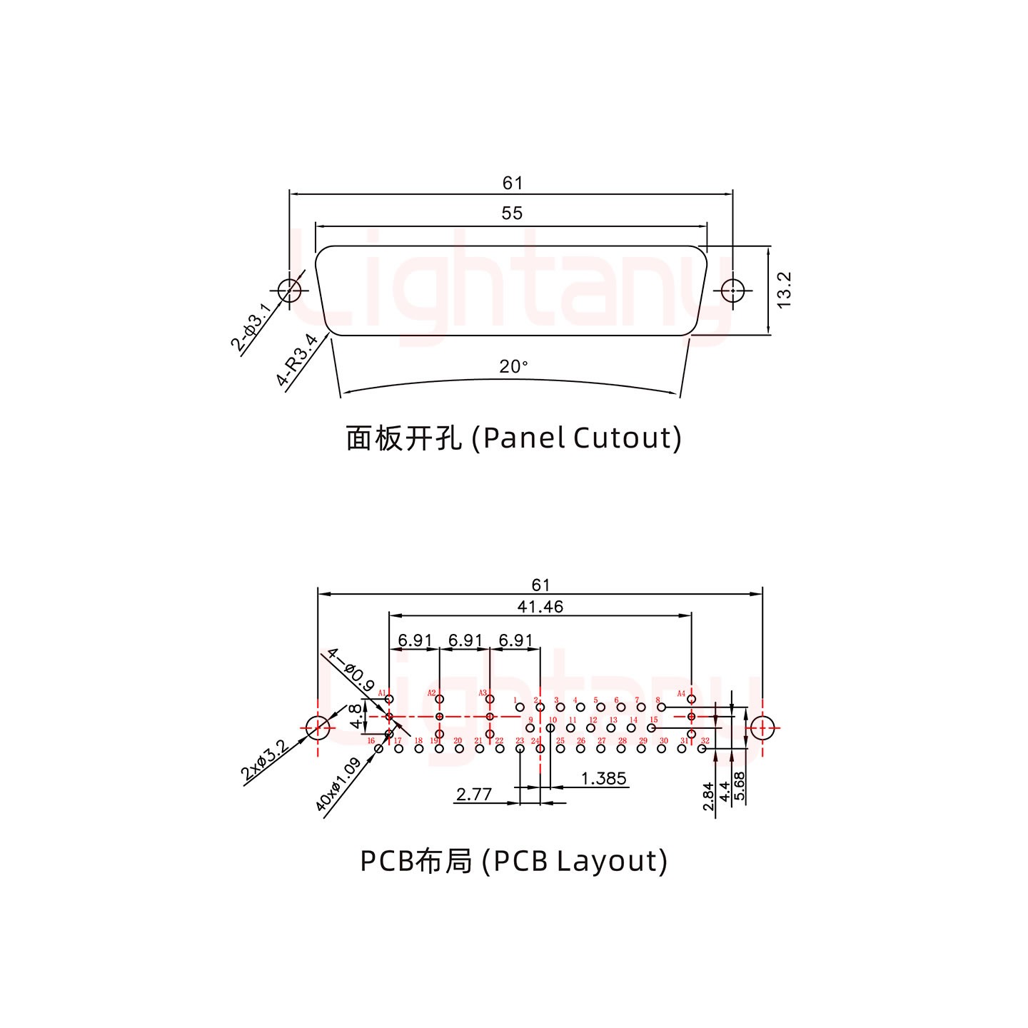 36W4公PCB直插板/鉚魚(yú)叉7.0/射頻同軸75歐姆