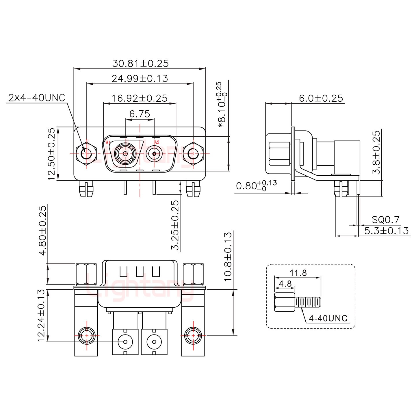 2V2公PCB彎插板/鉚支架10.8/射頻同軸75歐姆