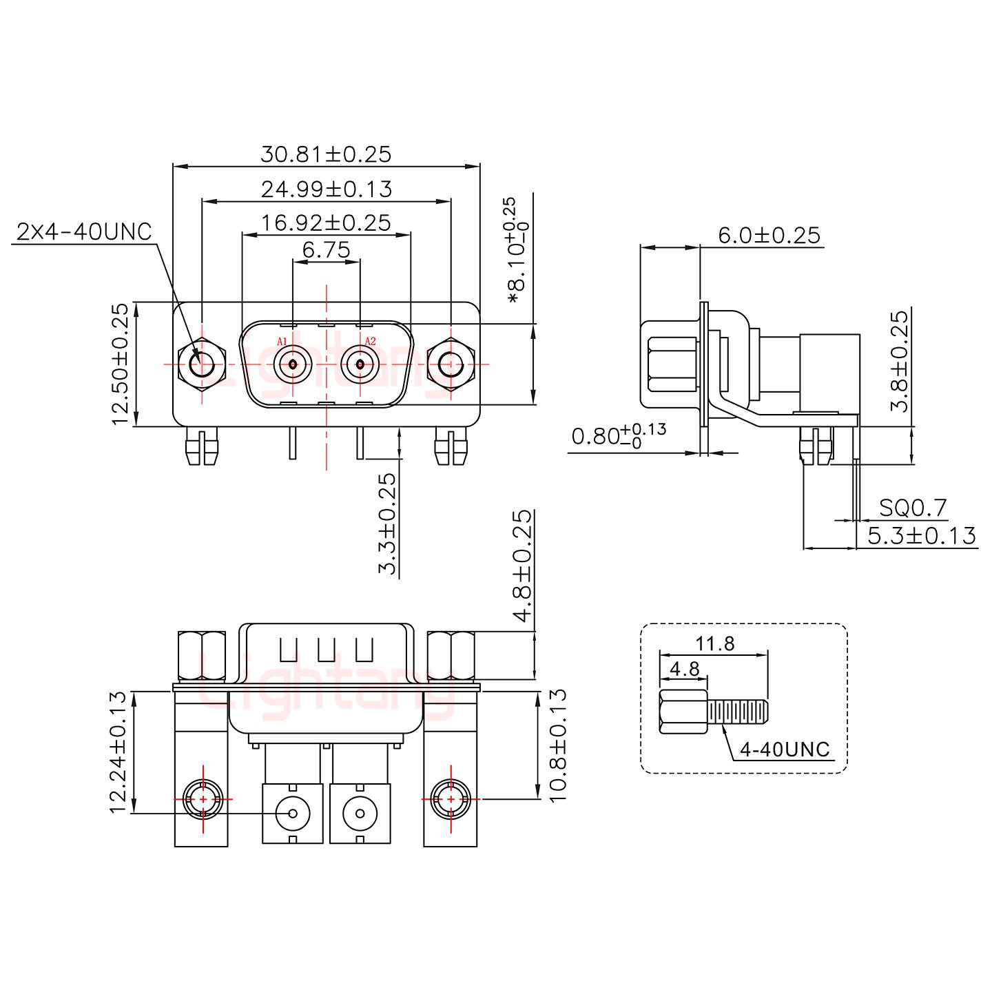 2W2公PCB彎插板/鉚支架10.8/射頻同軸50歐姆