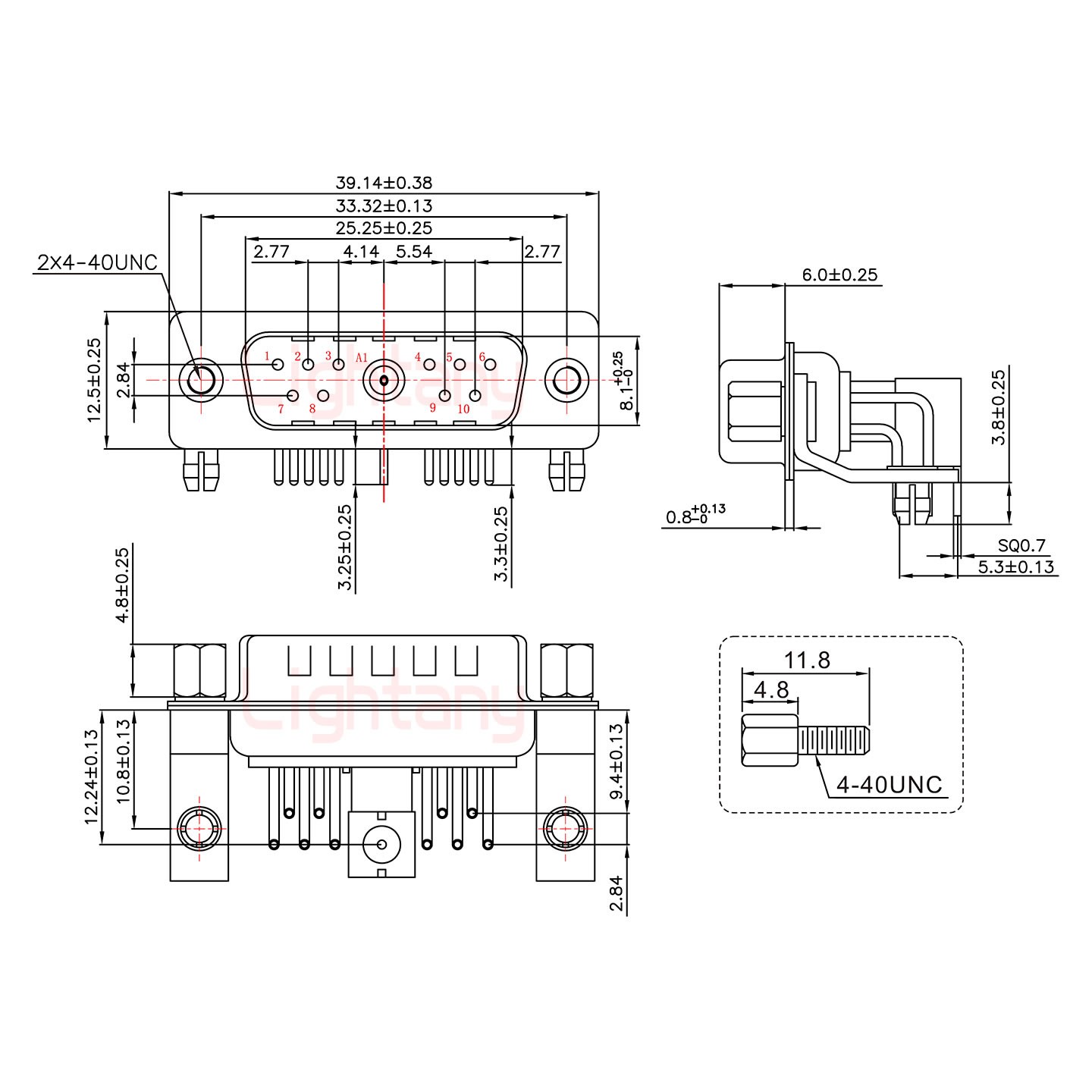 11W1公PCB彎插板/鉚支架10.8/射頻同軸50歐姆