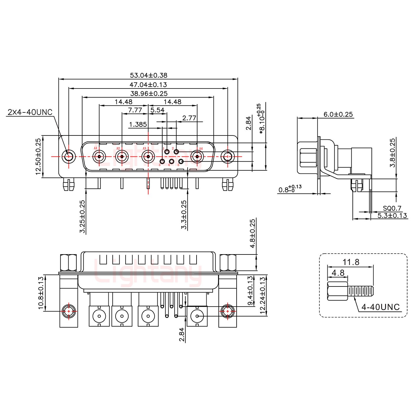 9W4公PCB彎插板/鉚支架10.8/射頻同軸75歐姆