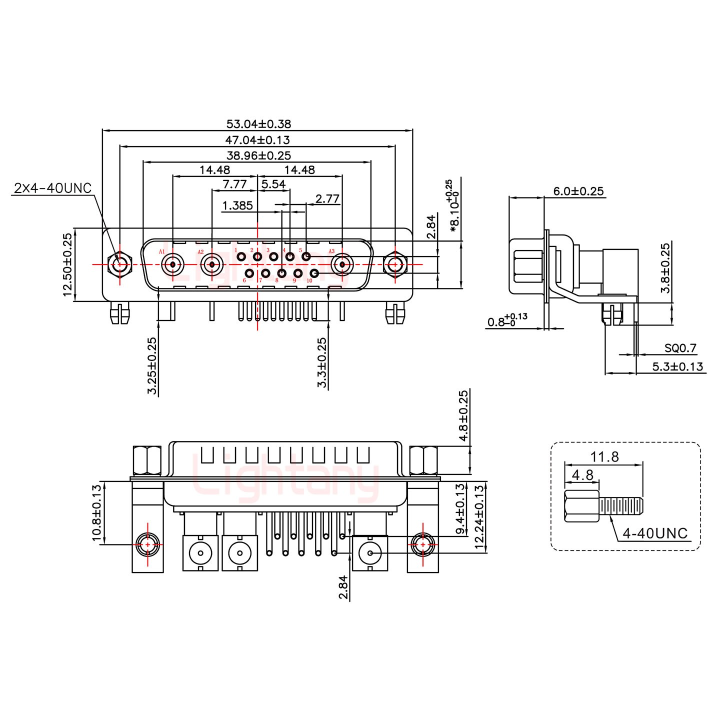 13W3公PCB彎插板/鉚支架10.8/射頻同軸75歐姆