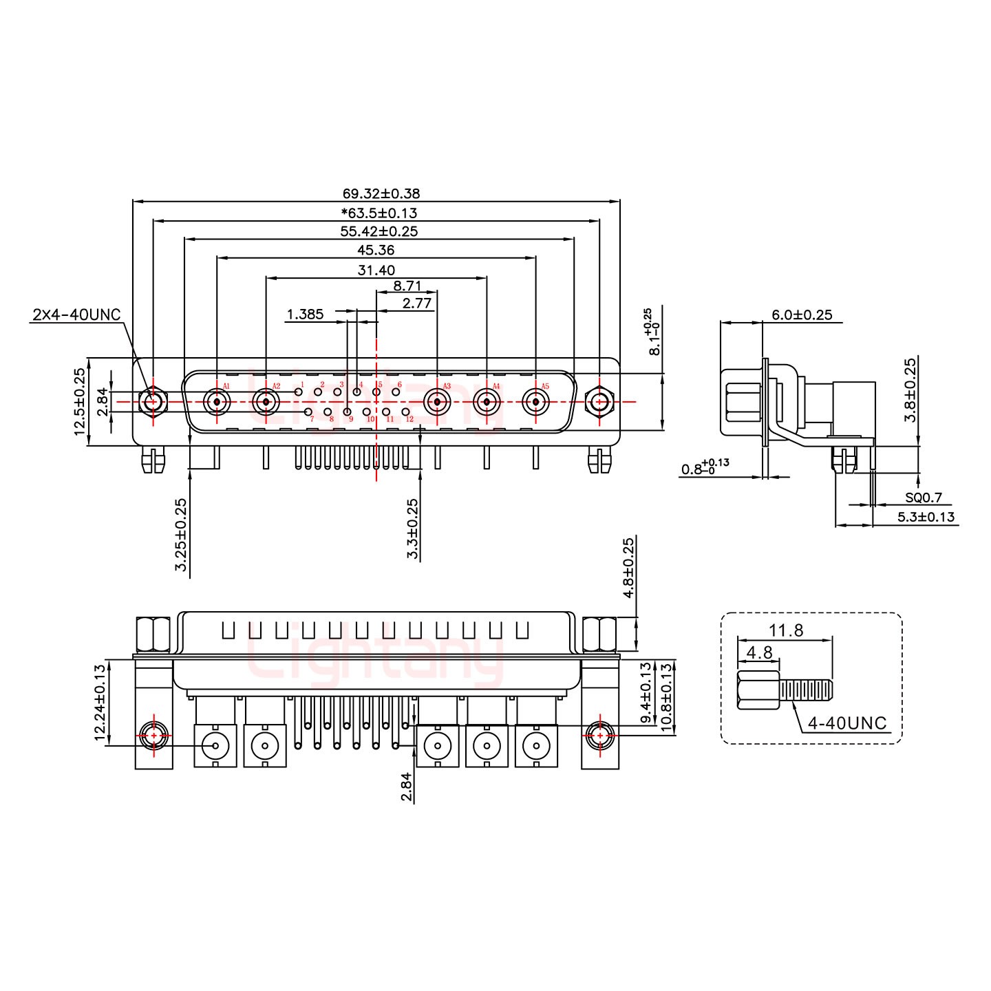 17W5公PCB彎插板/鉚支架10.8/射頻同軸50歐姆