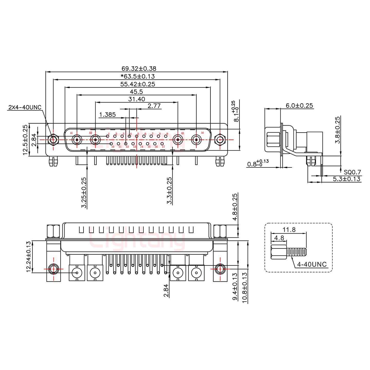 21W4公PCB彎插板/鉚支架10.8/射頻同軸50歐姆