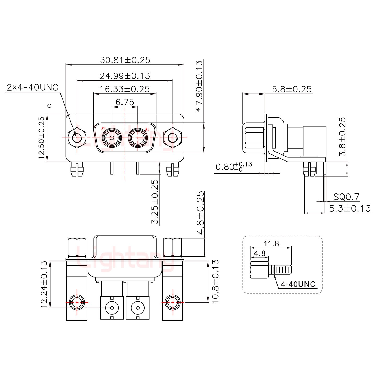 2W2母PCB彎插板/鉚支架10.8/射頻同軸75歐姆