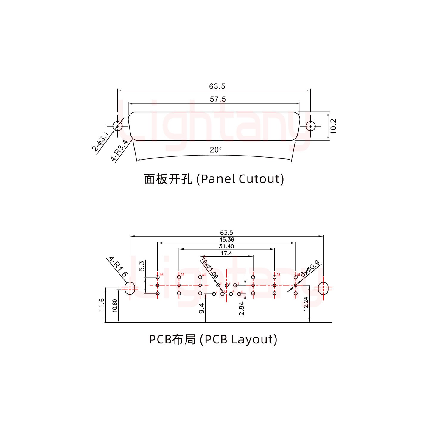 13W6A母PCB彎插板/鉚支架11.6/射頻同軸50歐姆