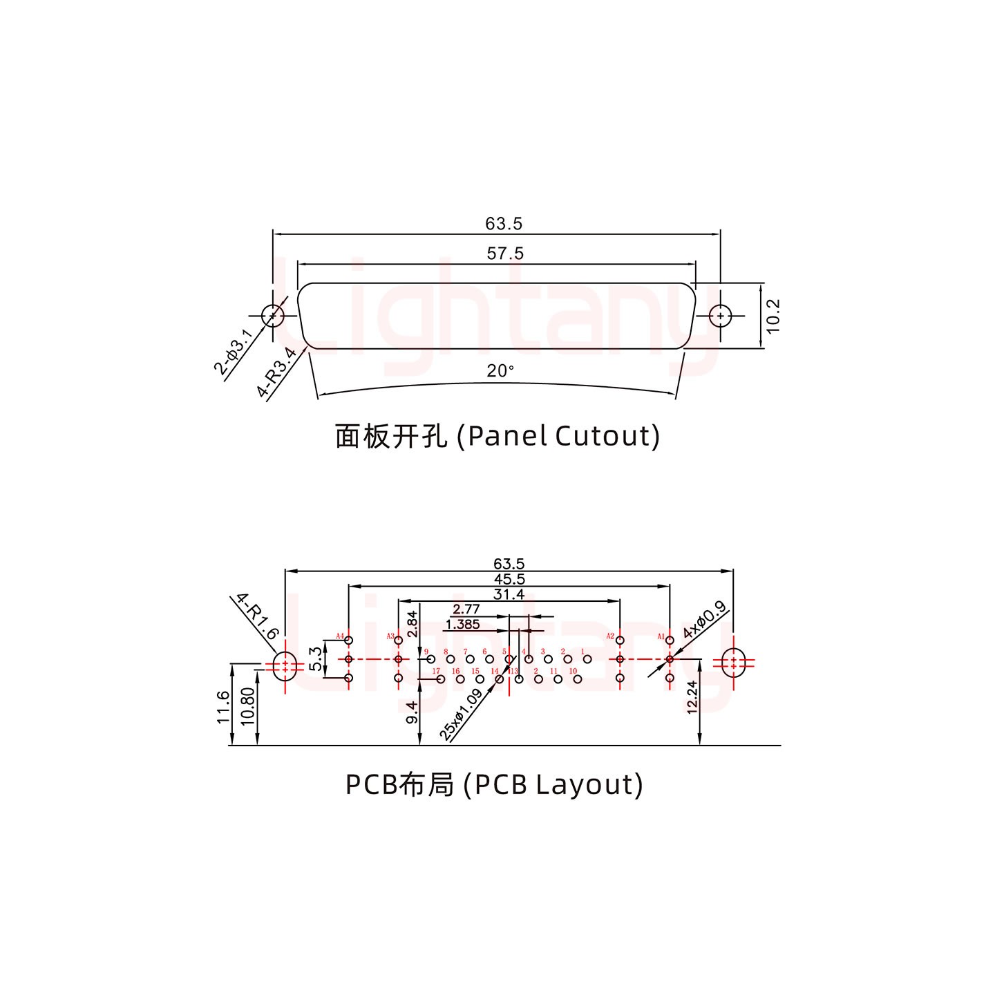 21W4母PCB彎插板/鉚支架10.8/射頻同軸75歐姆