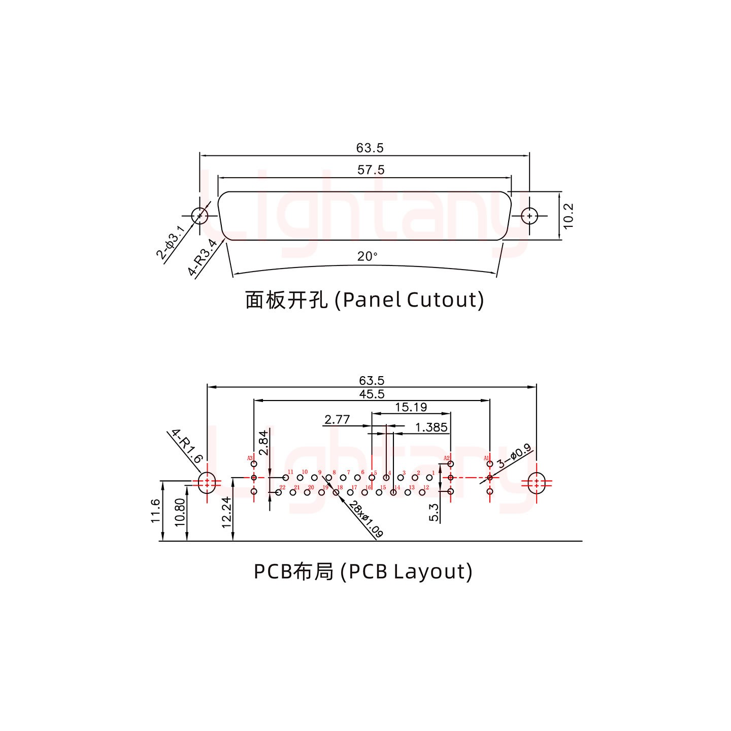 25W3母PCB彎插板/鉚支架10.8/射頻同軸75歐姆