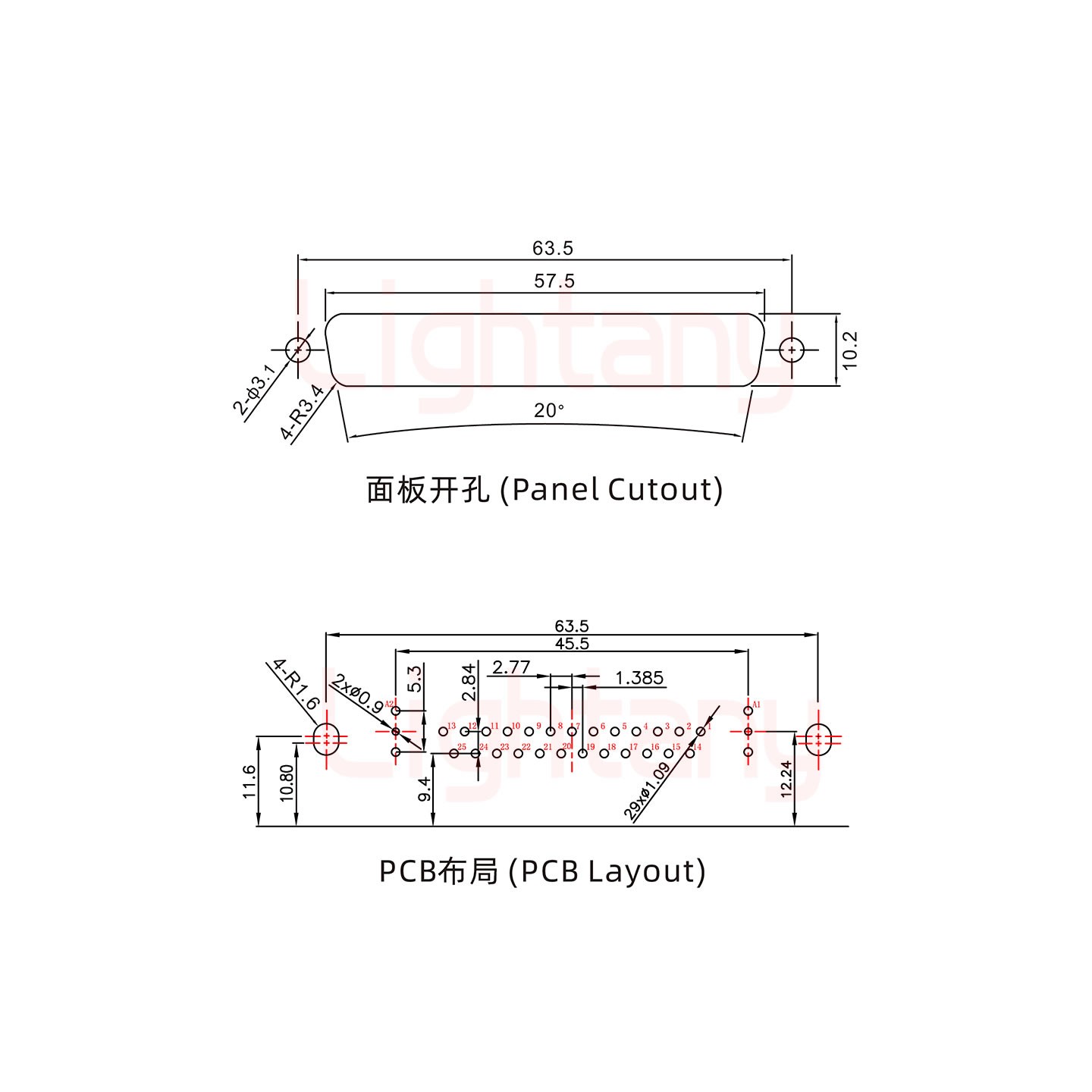 27W2母PCB彎插板/鉚支架10.8/射頻同軸75歐姆