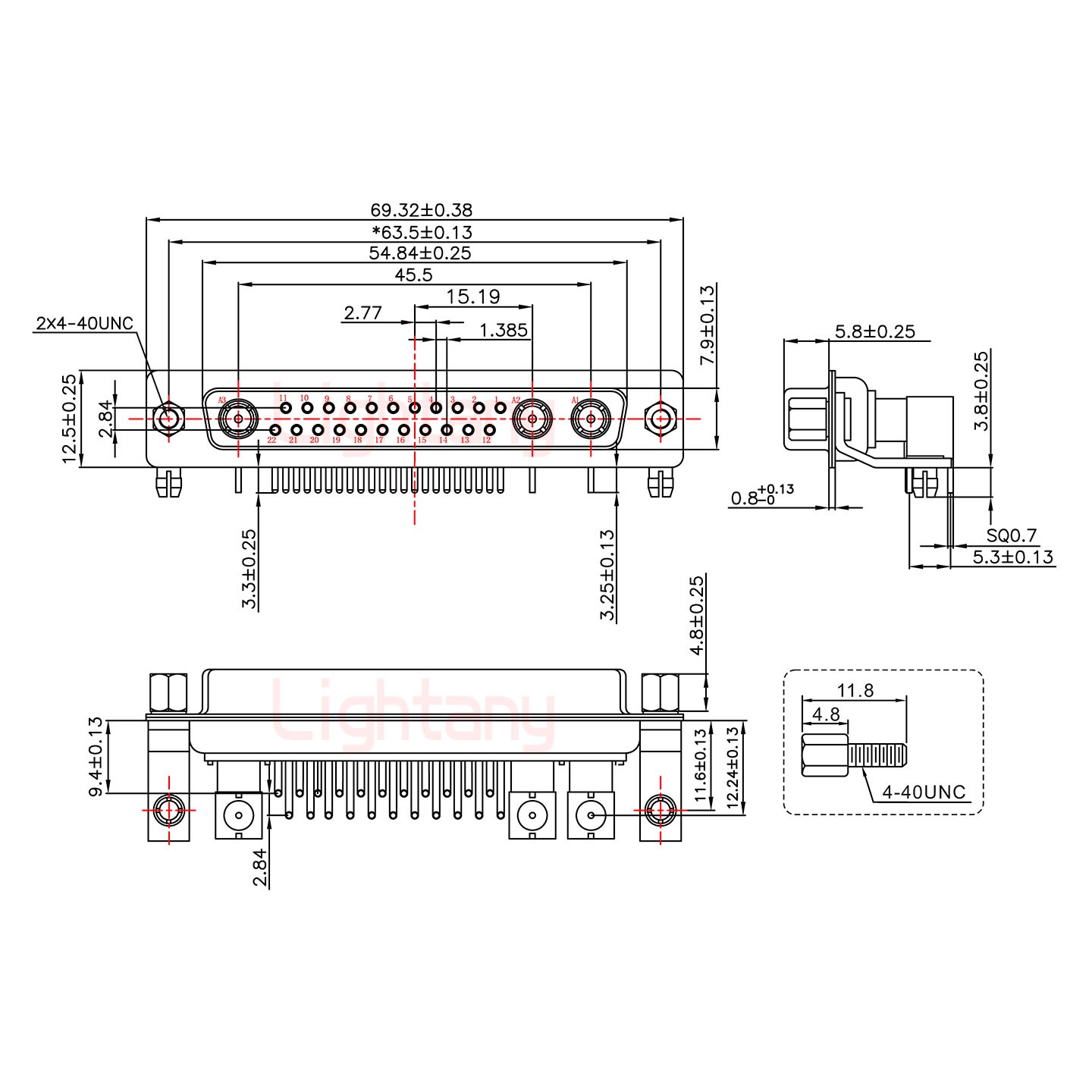 25W3母PCB彎插板/鉚支架11.6/射頻同軸50歐姆