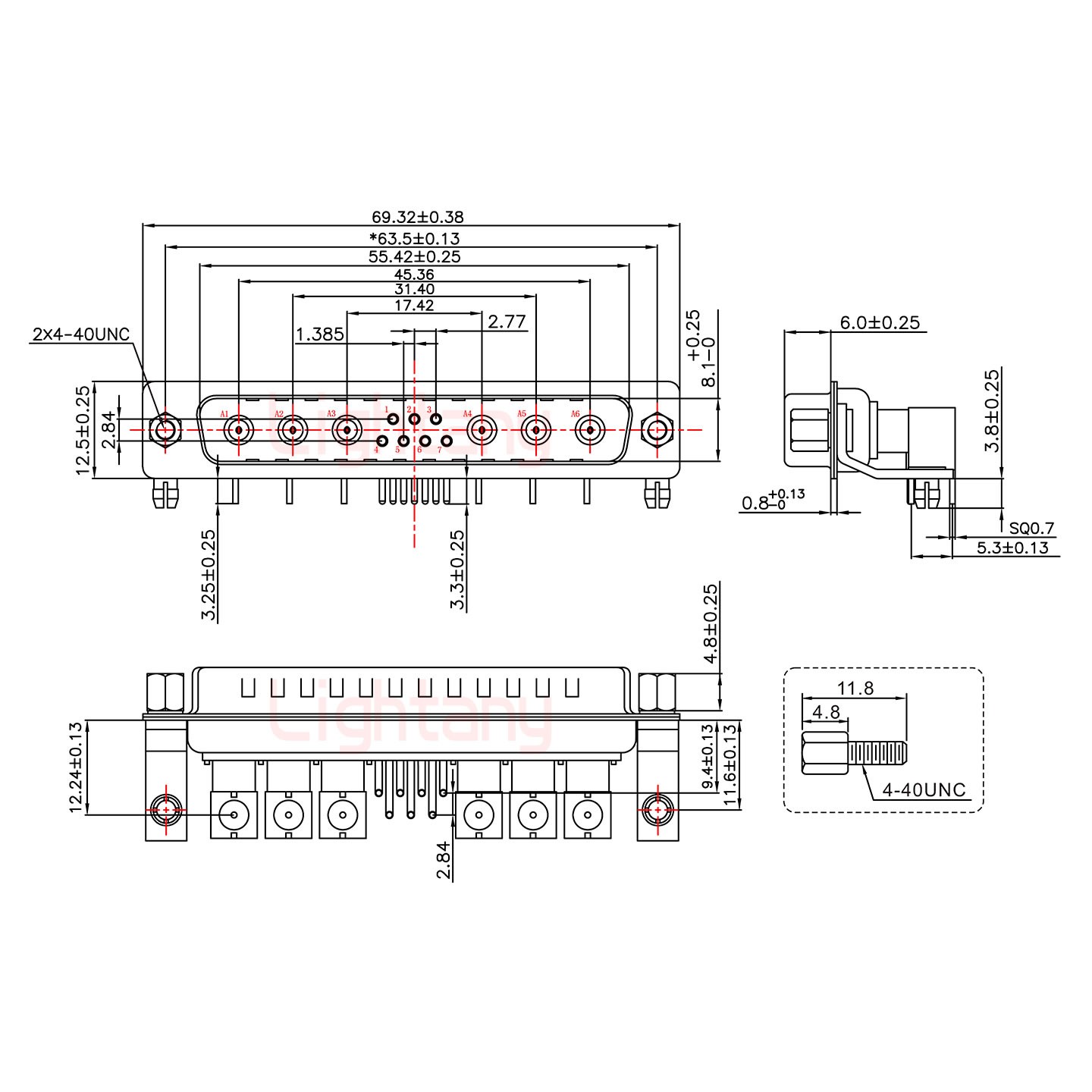 13W6A公PCB彎插板/鉚支架11.6/射頻同軸50歐姆