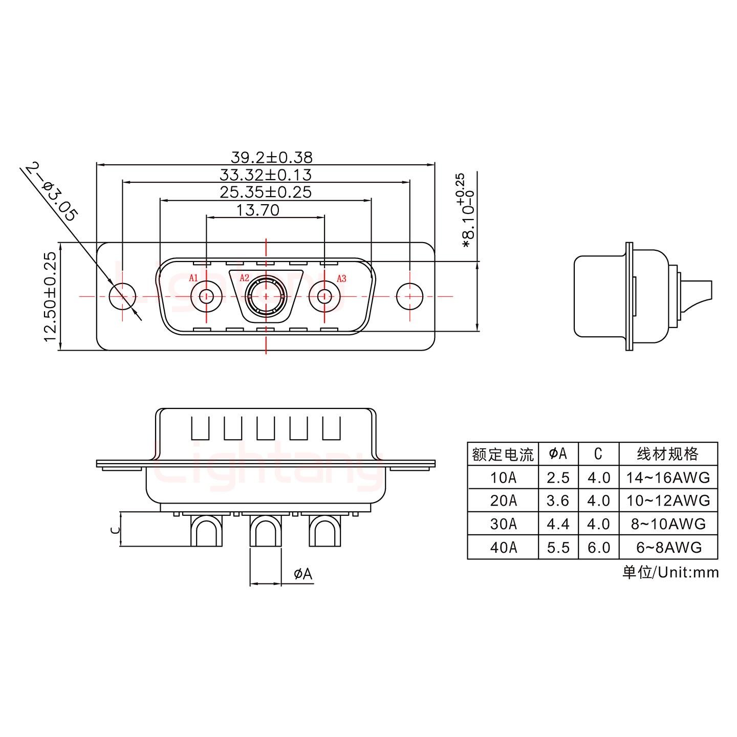 3V3公短體焊線/光孔/大電流20A