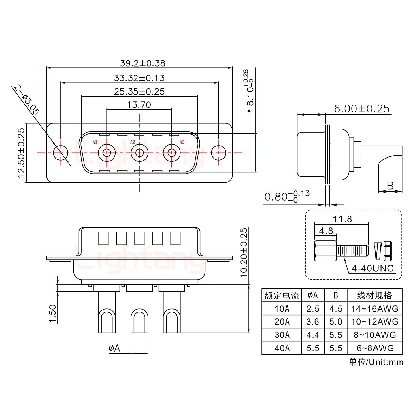 3W3公長(zhǎng)體焊線/配螺絲螺母/大電流30A