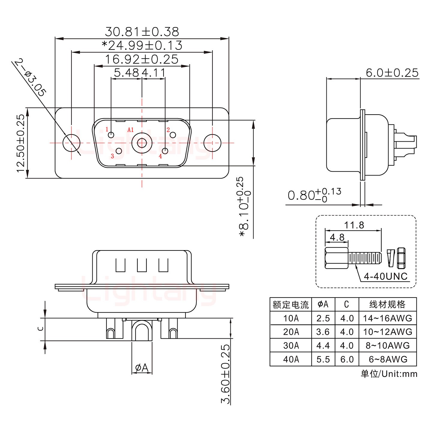 5W1公短體焊線(xiàn)/配螺絲螺母/大電流40A